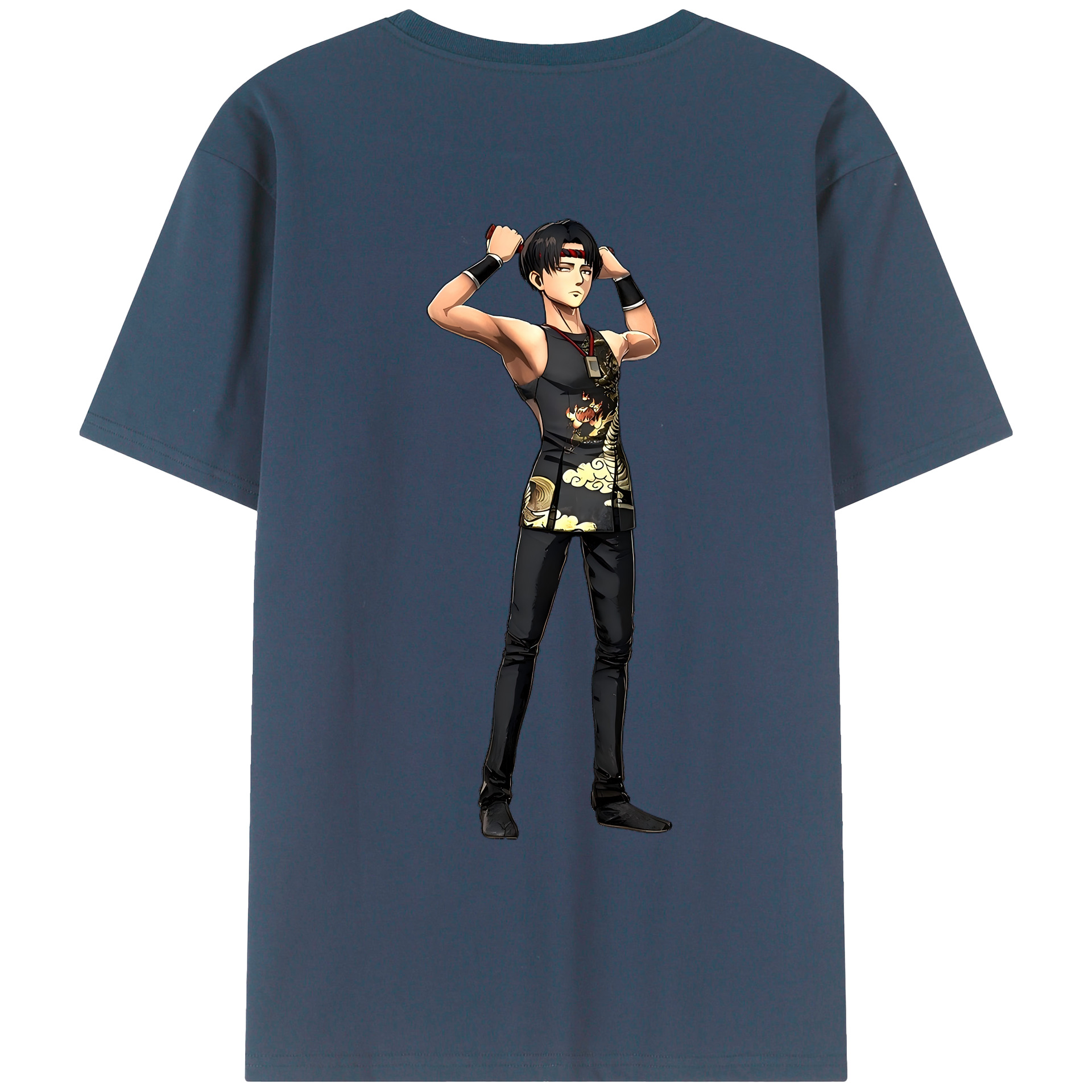 （画像用） 進撃の巨人 リヴァイ·アッカーマン Attack on Titan Levi Ackerman 綿100％ メンズ半袖Tシャツ（バックプリント） 通気性