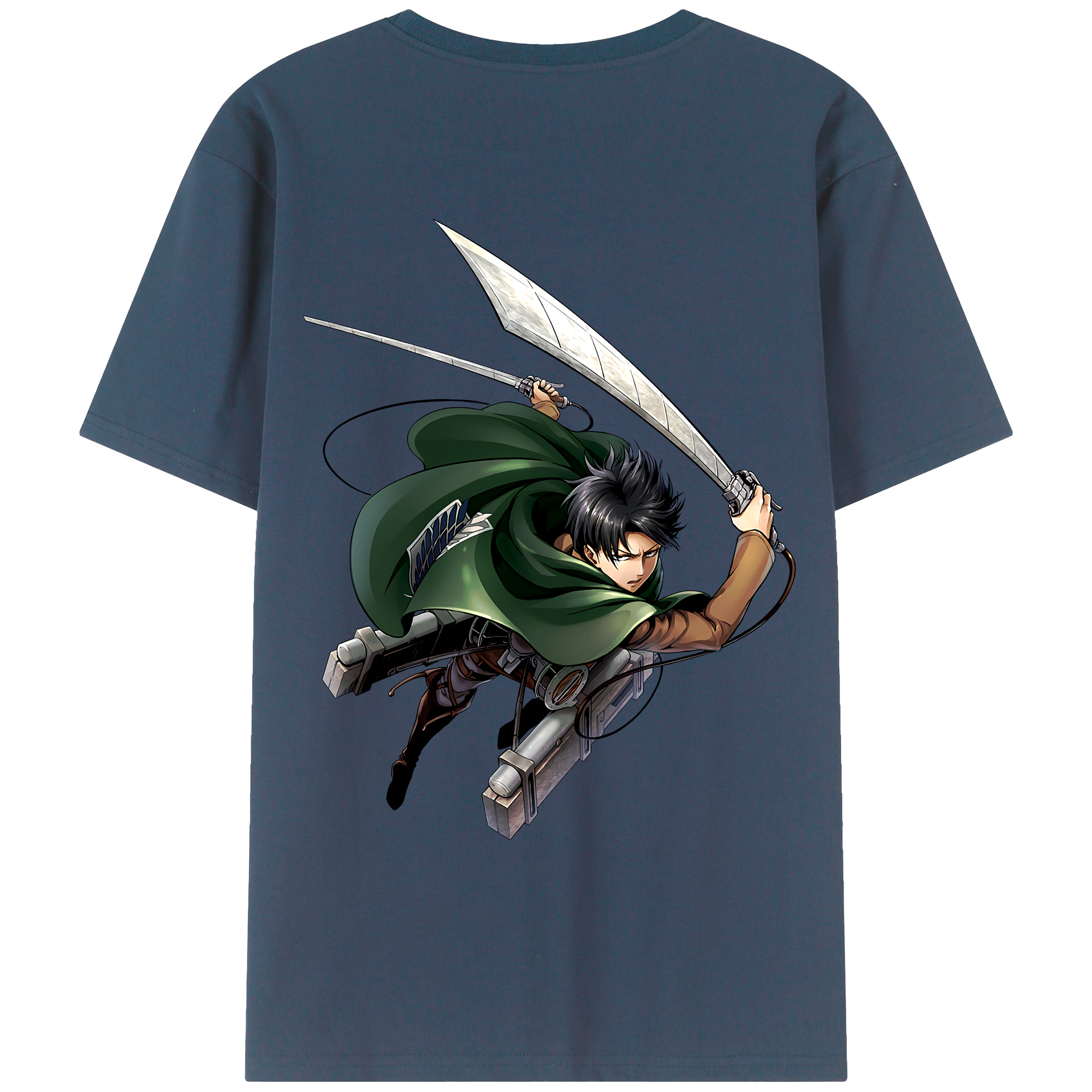 （画像用） 進撃の巨人 リヴァイ·アッカーマン Attack on Titan Levi Ackerman 綿100％ メンズ半袖Tシャツ（バックプリント） 通気性