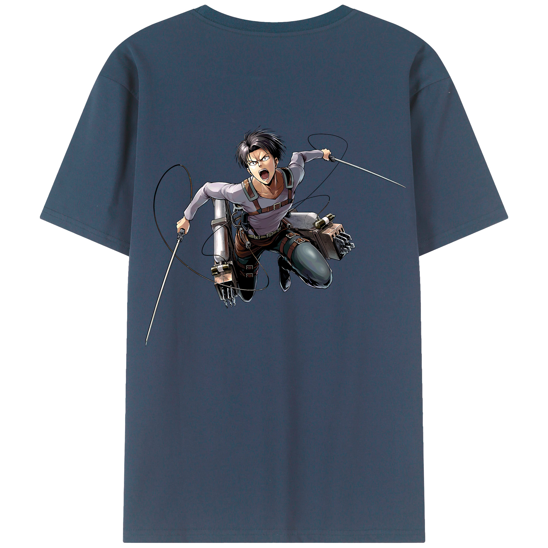 （画像用） 進撃の巨人 リヴァイ·アッカーマン Attack on Titan Levi Ackerman 綿100％ メンズ半袖Tシャツ（バックプリント） 通気性