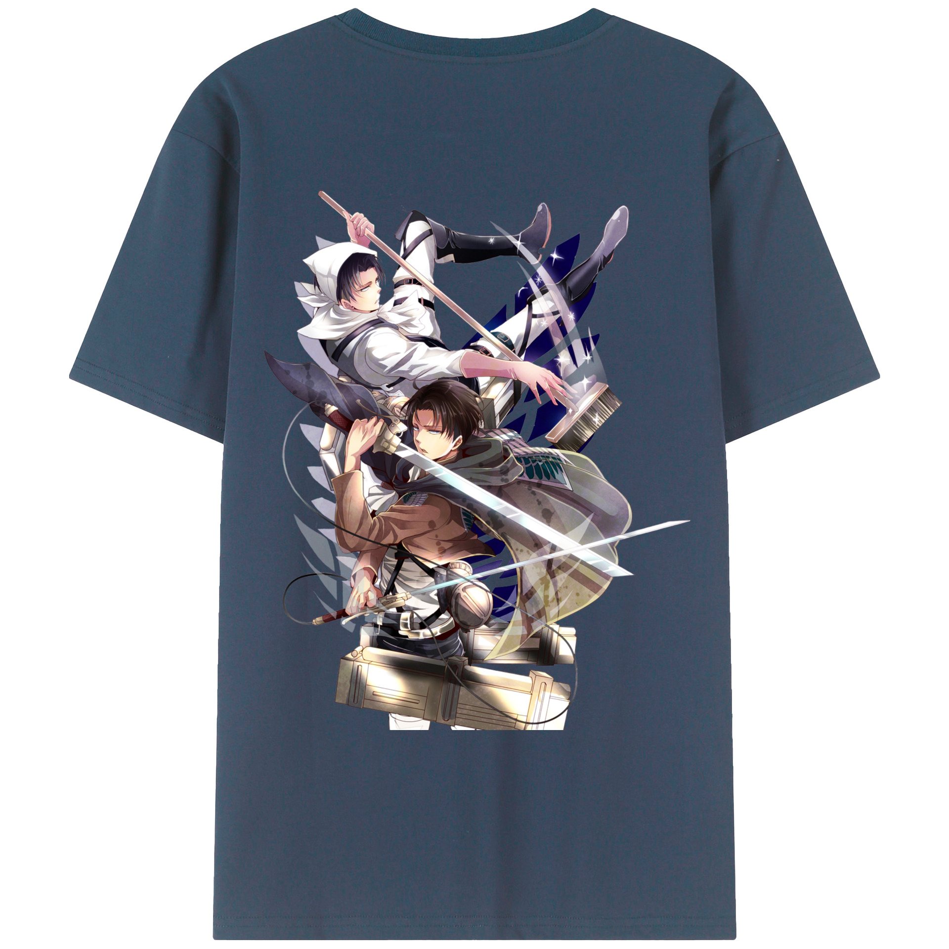 （画像用） 進撃の巨人 リヴァイ·アッカーマン Attack on Titan Levi Ackerman 綿100％ メンズ半袖Tシャツ（バックプリント） 通気性
