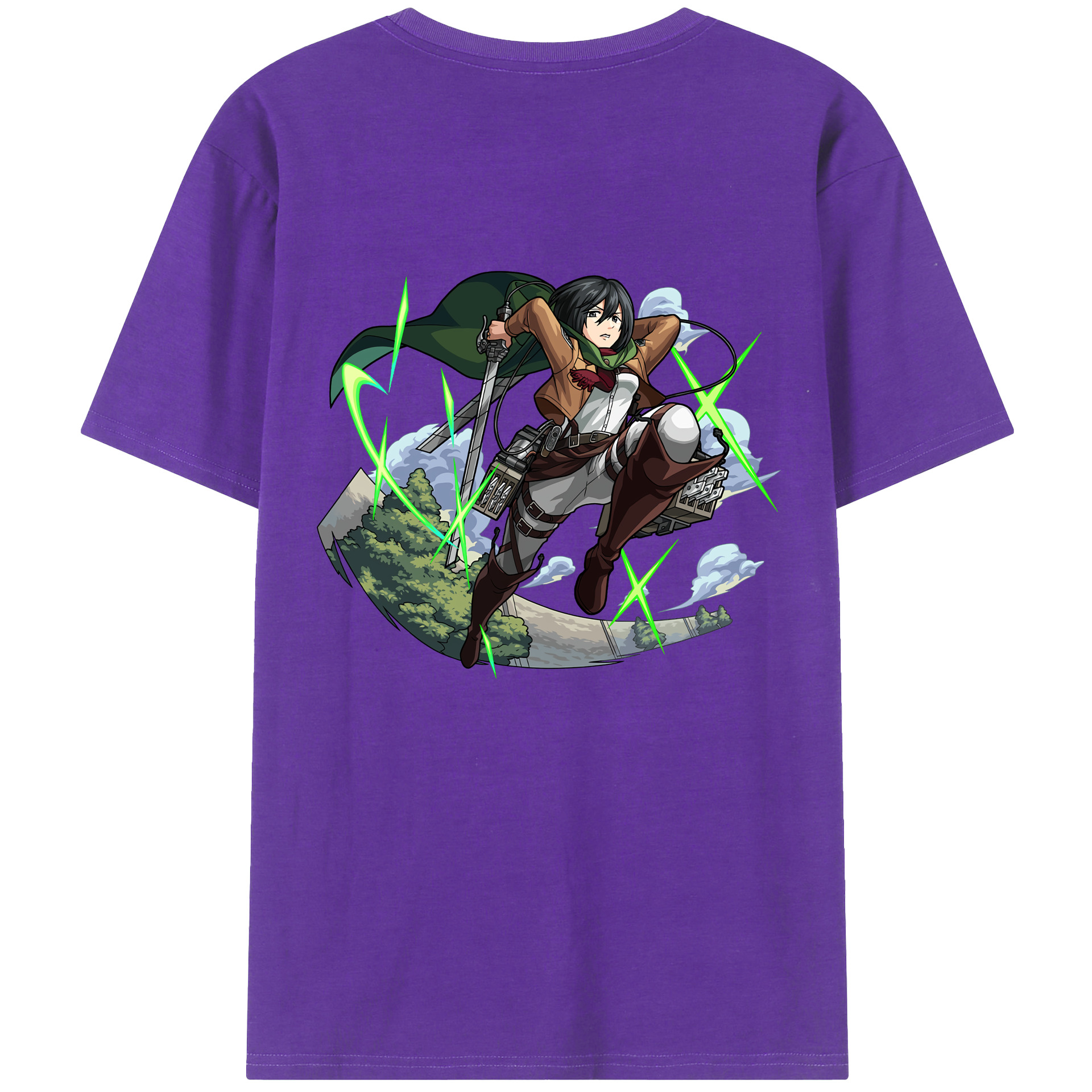 （画像用） 進撃の巨人 ミカサ·アッカーマン Attack on Titan Mikasa Ackerman 綿100％ メンズ半袖Tシャツ（バックプリント） 通気性
