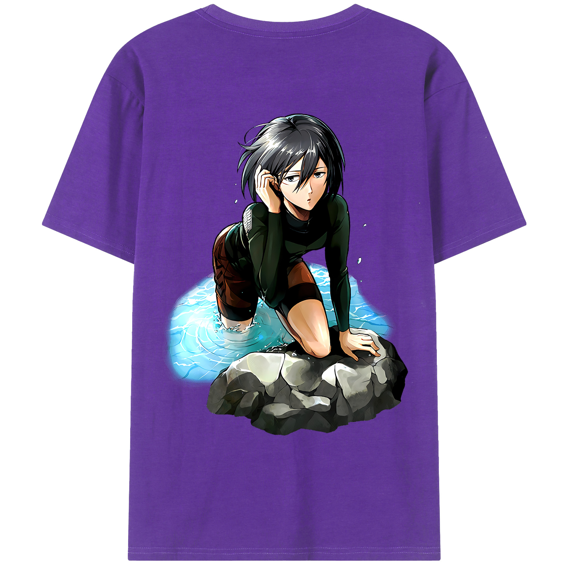 （画像用） 進撃の巨人 ミカサ·アッカーマン Attack on Titan Mikasa Ackerman 綿100％ メンズ半袖Tシャツ（バックプリント） 通気性