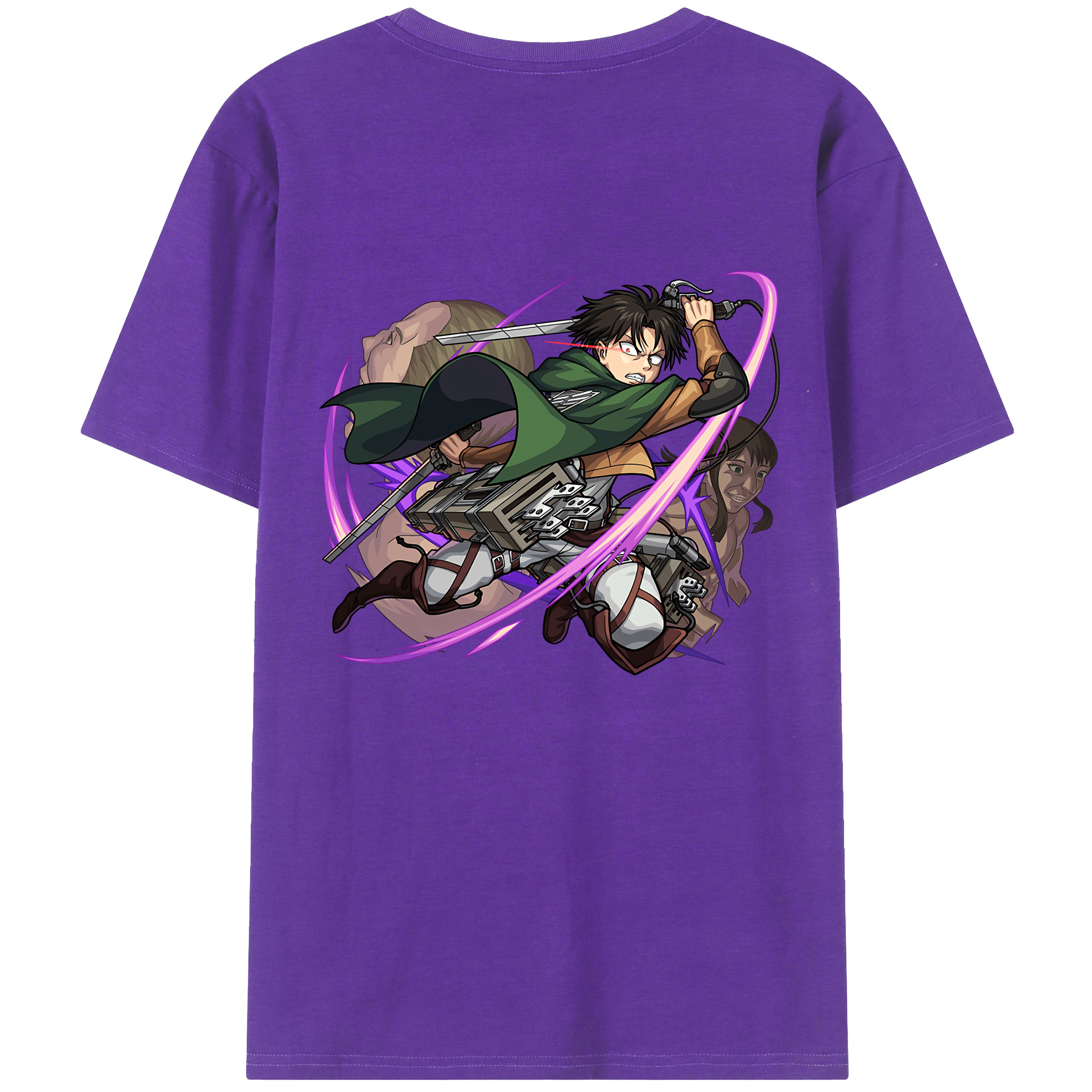 （画像用） 進撃の巨人 リヴァイ·アッカーマン Attack on Titan Levi Ackerman 綿100％ メンズ半袖Tシャツ（バックプリント） 通気性