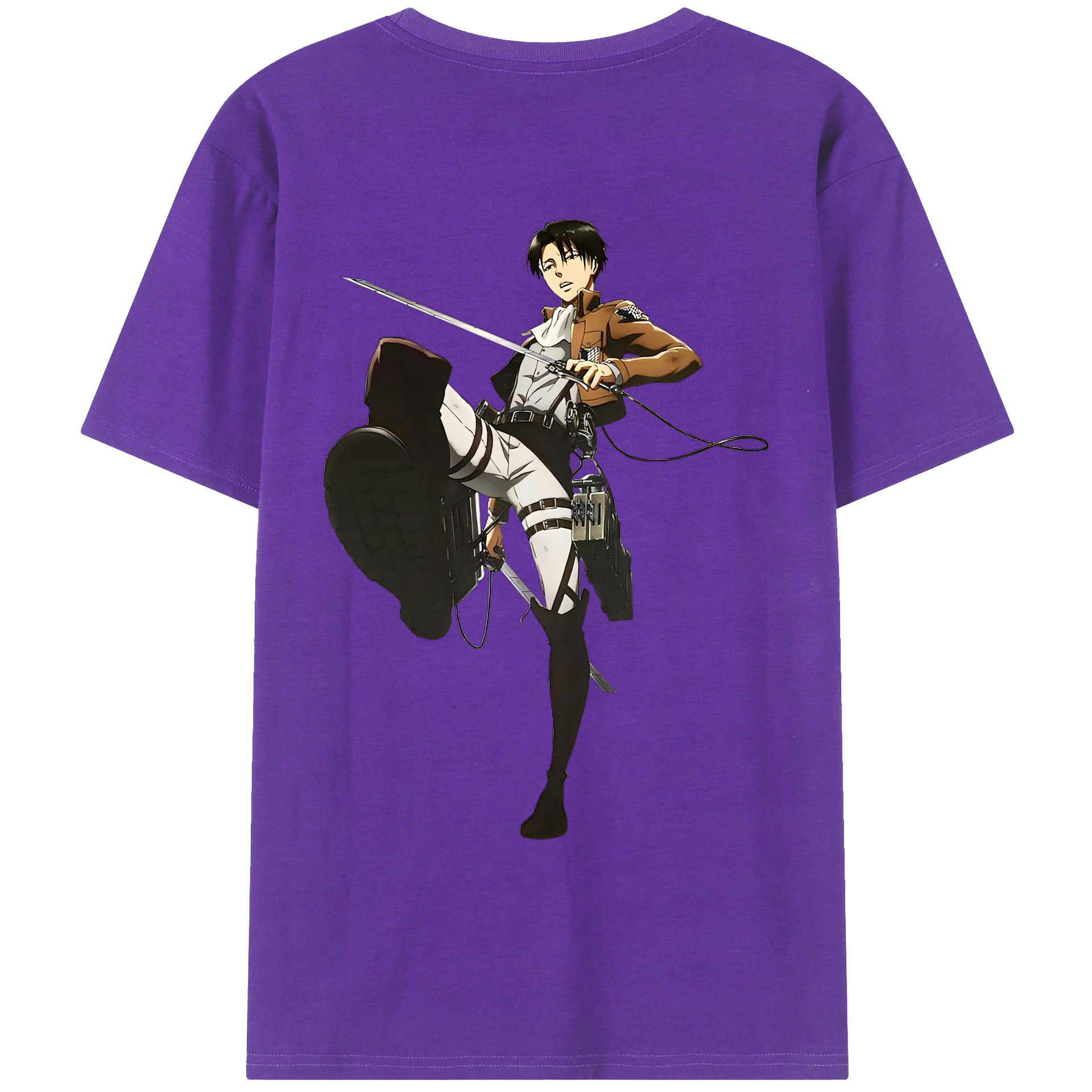 （画像用） 進撃の巨人 リヴァイ·アッカーマン Attack on Titan Levi Ackerman 綿100％ メンズ半袖Tシャツ（バックプリント） 通気性