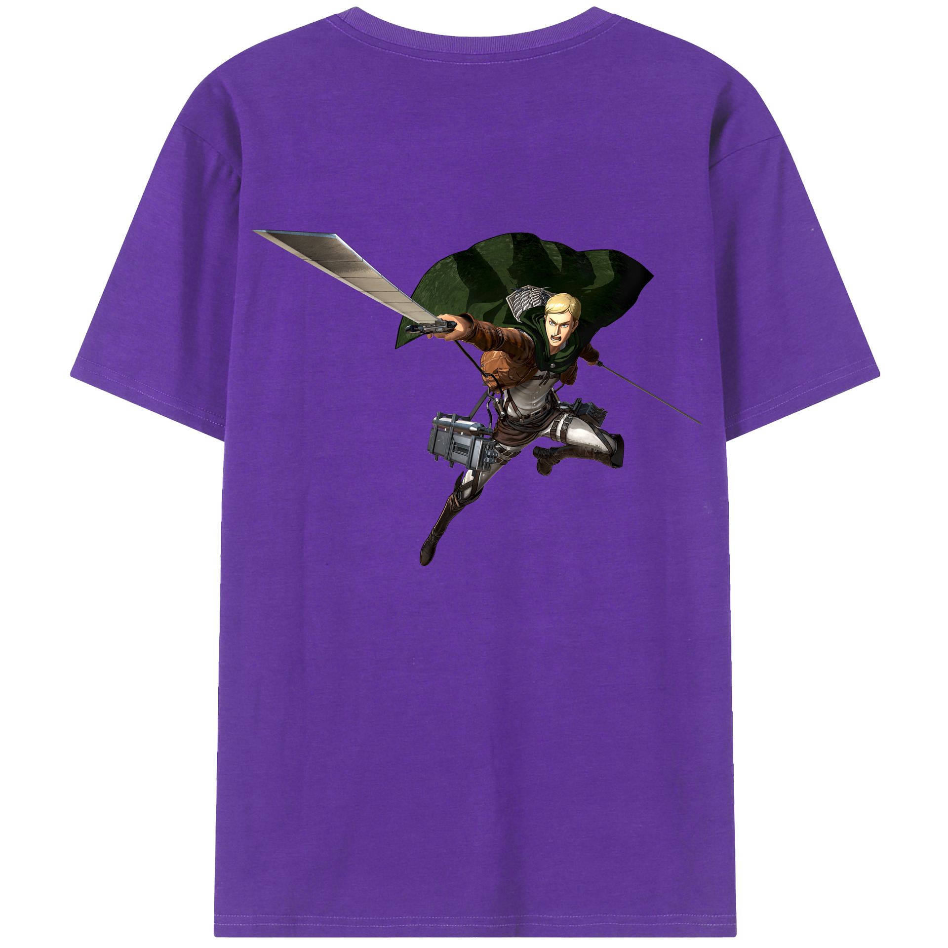 （画像用） 進撃の巨人 エルヴィン・スミス Attack on Titan Erwin Smith 綿100％ メンズ半袖Tシャツ（バックプリント） 通気性