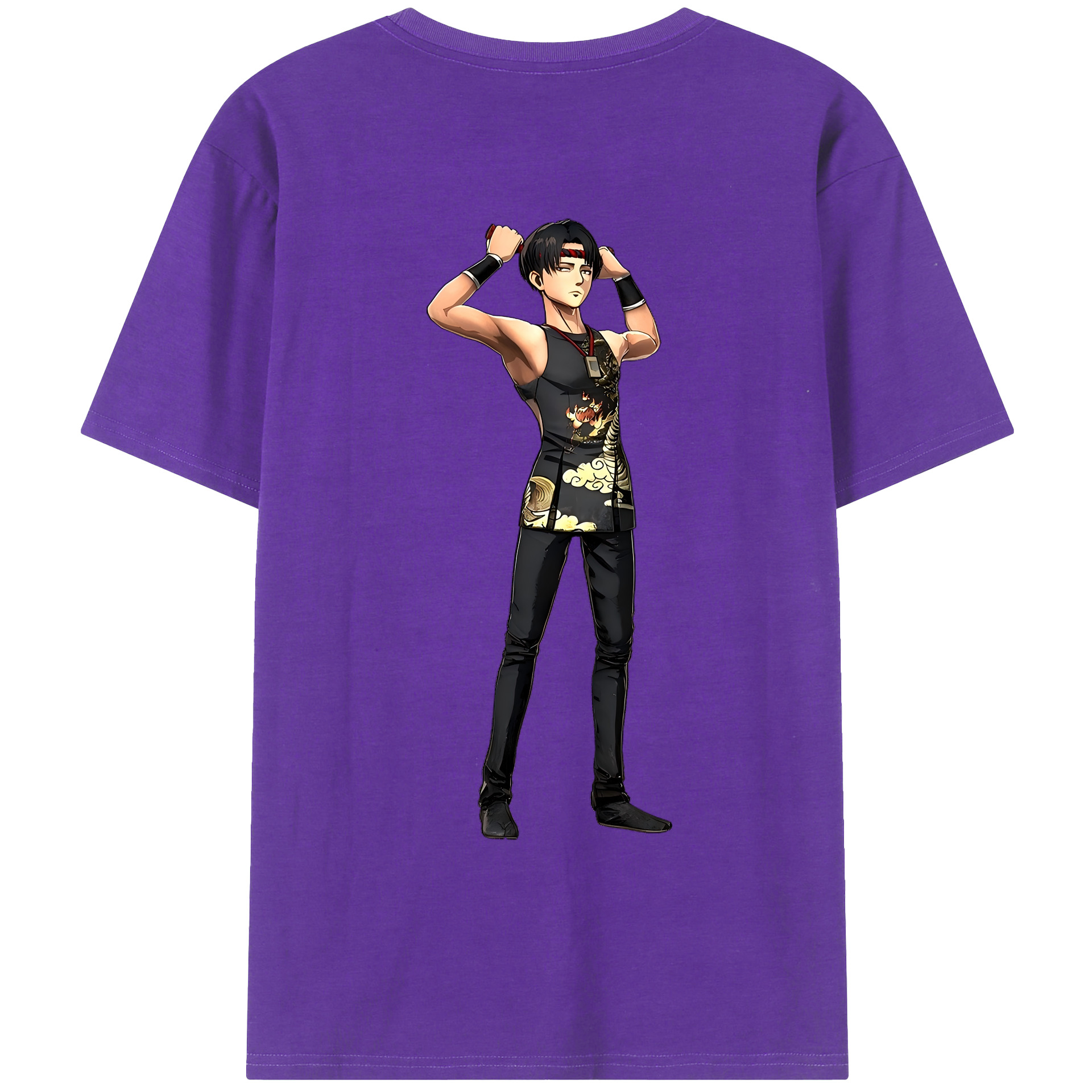 （画像用） 進撃の巨人 リヴァイ·アッカーマン Attack on Titan Levi Ackerman 綿100％ メンズ半袖Tシャツ（バックプリント） 通気性