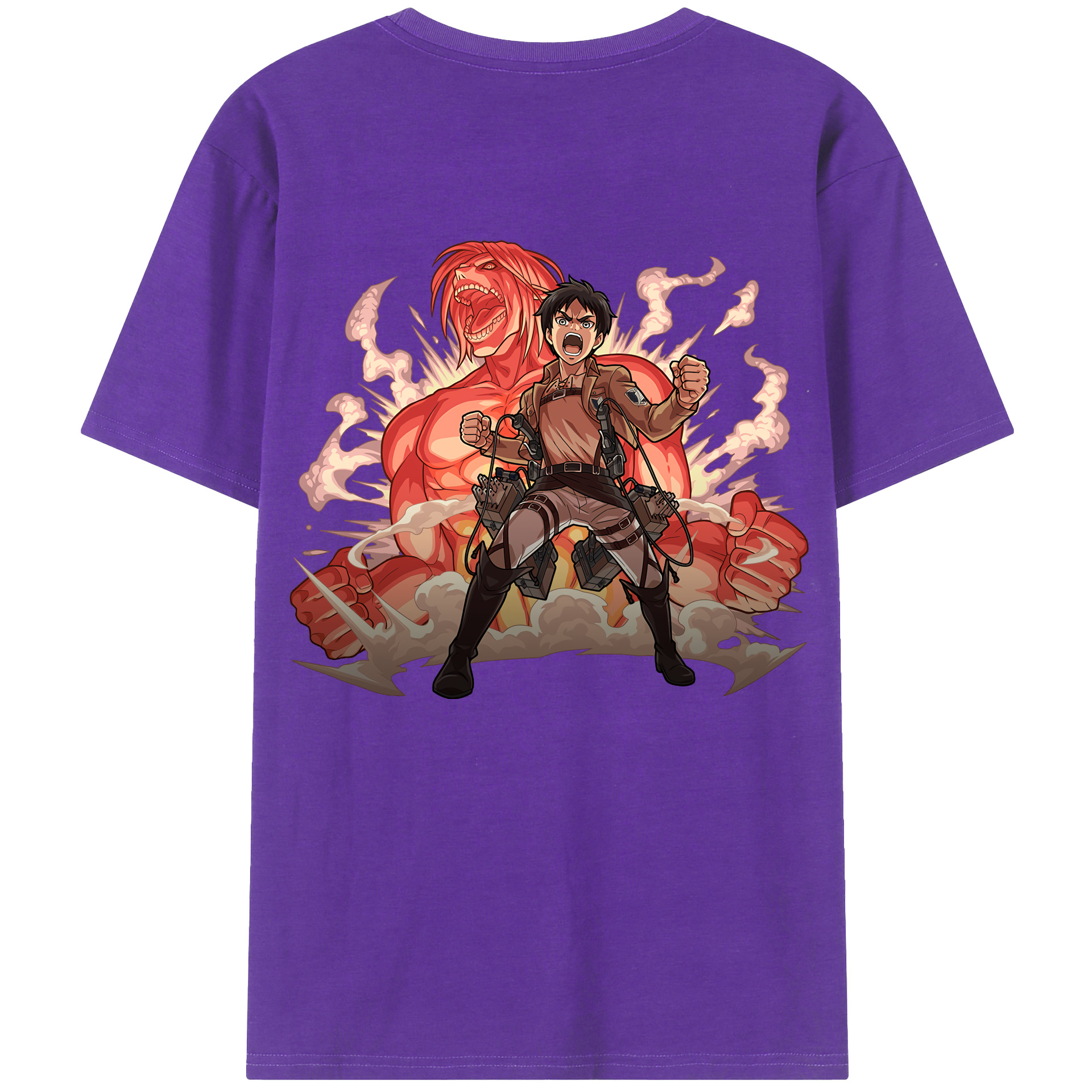 （画像用） 進撃の巨人 エレン･イェーガー Attack on Titan Eren Jäger 綿100％ メンズ半袖Tシャツ（バックプリント） 通気性