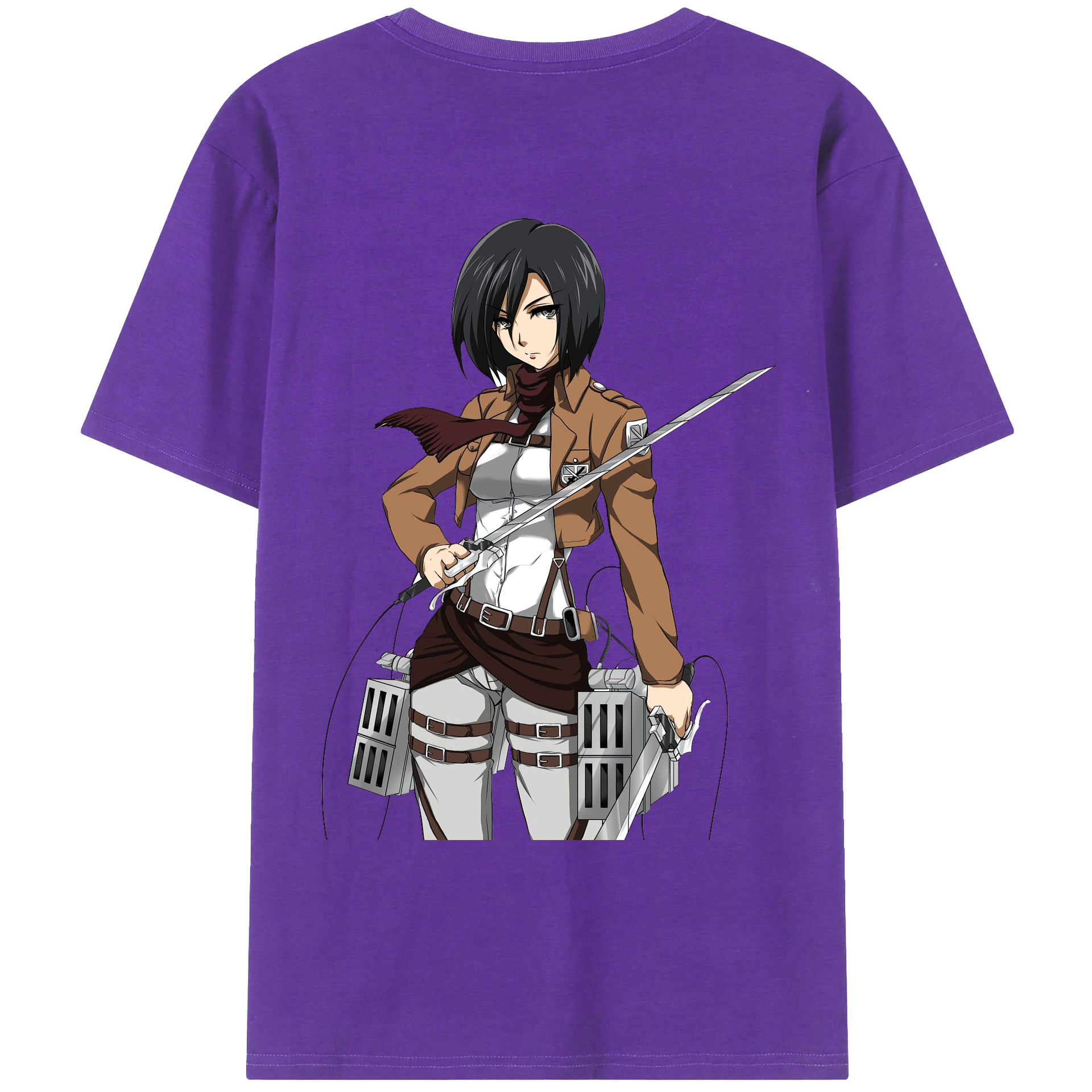 （画像用） 進撃の巨人 ミカサ·アッカーマン Attack on Titan Mikasa Ackerman 綿100％ メンズ半袖Tシャツ（バックプリント） 通気性