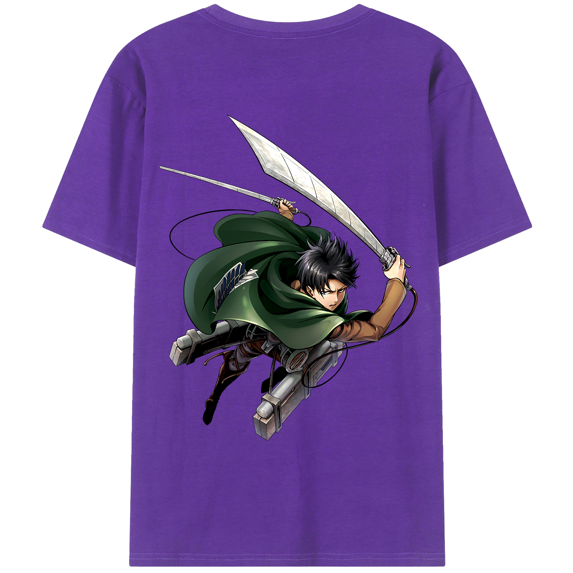 （画像用） 進撃の巨人 リヴァイ·アッカーマン Attack on Titan Levi Ackerman 綿100％ メンズ半袖Tシャツ（バックプリント） 通気性