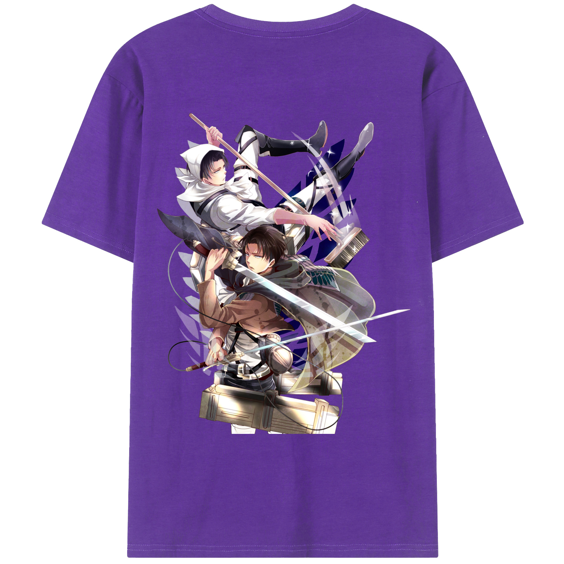 （画像用） 進撃の巨人 リヴァイ·アッカーマン Attack on Titan Levi Ackerman 綿100％ メンズ半袖Tシャツ（バックプリント） 通気性