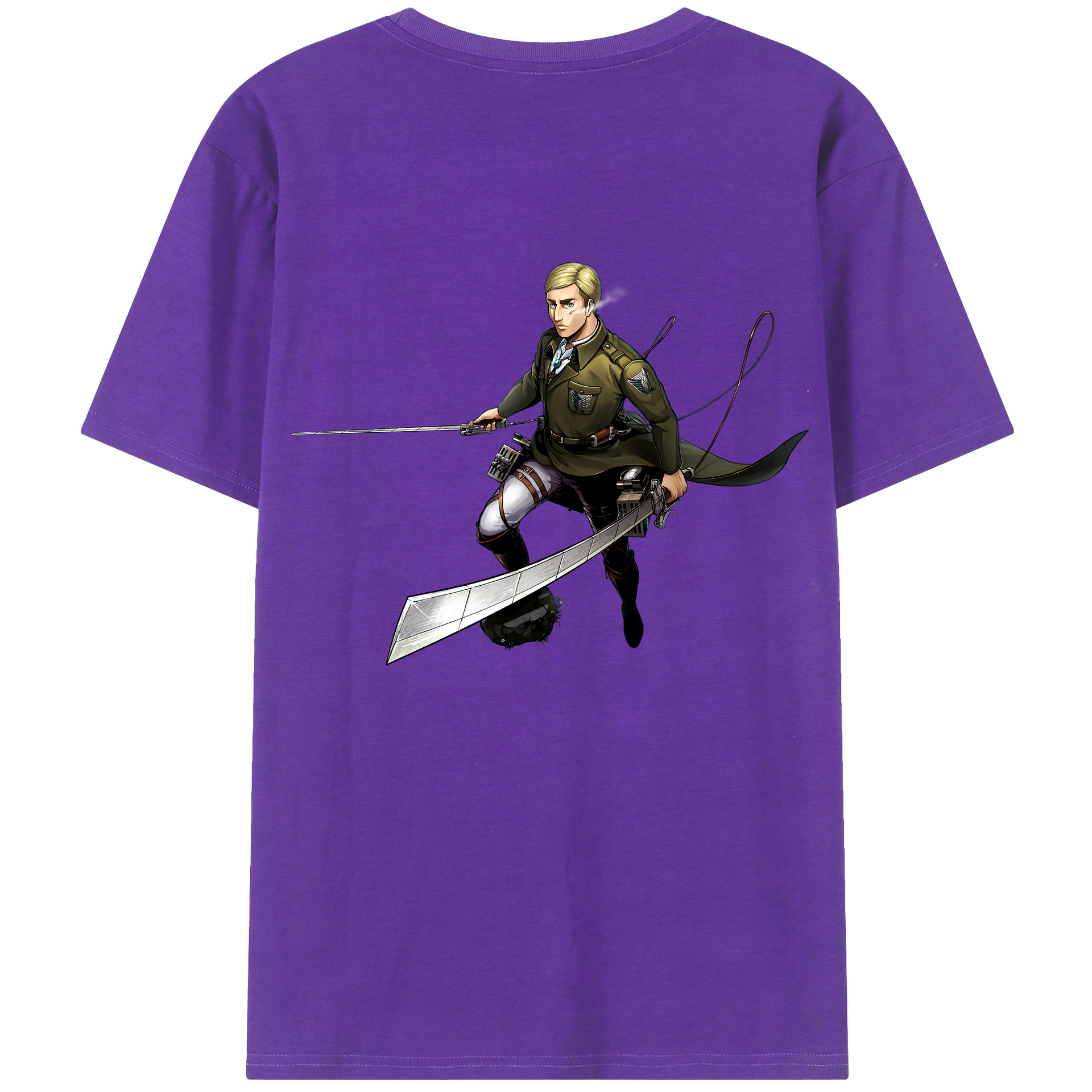 進撃の巨人 エルヴィン・スミス Attack on Titan Erwin Smith 綿100％ メンズ半袖Tシャツ（バックプリント） 通気性