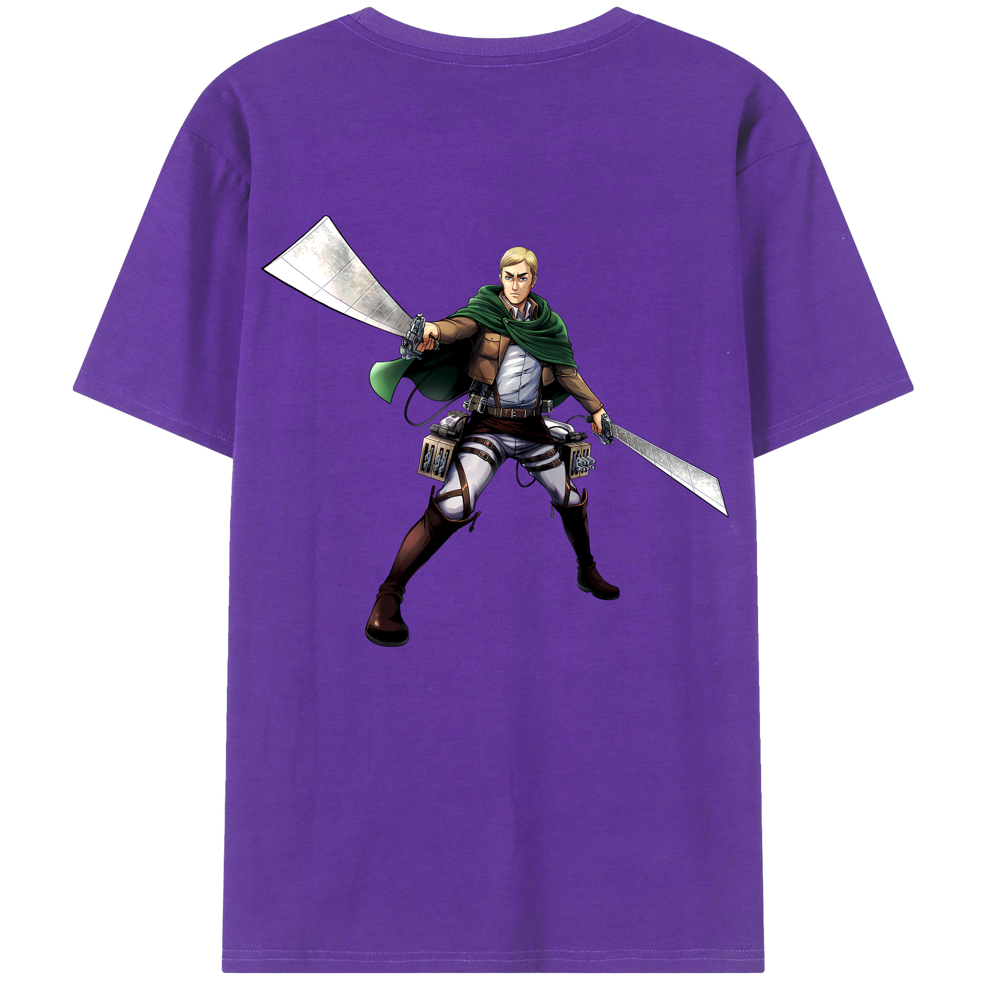 （画像用） 進撃の巨人 エルヴィン・スミス Attack on Titan Erwin Smith 綿100％ メンズ半袖Tシャツ（バックプリント） 通気性