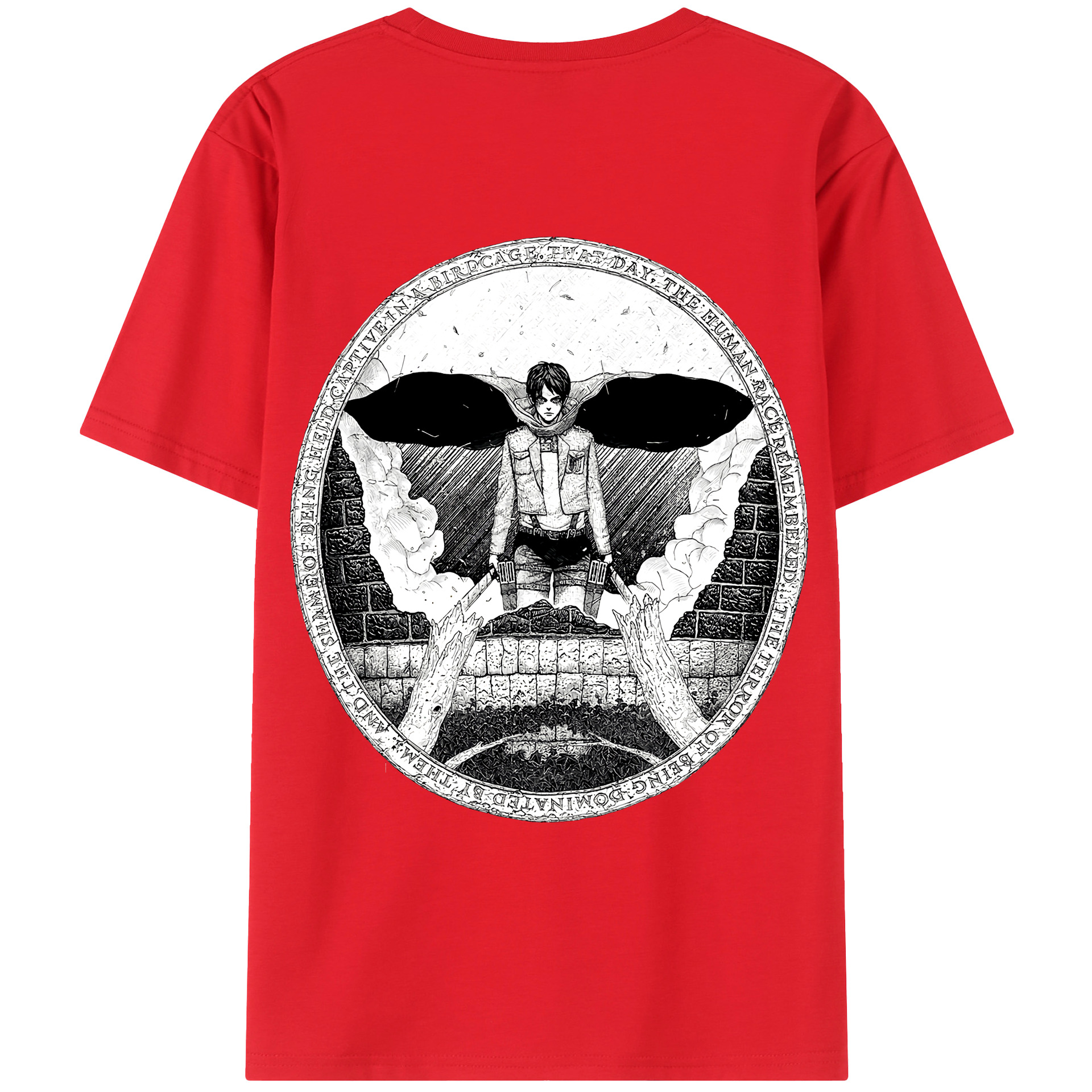 （画像用） 進撃の巨人 エレン･イェーガー Attack on Titan Eren Jäger 綿100％ メンズ半袖Tシャツ（バックプリント） 通気性