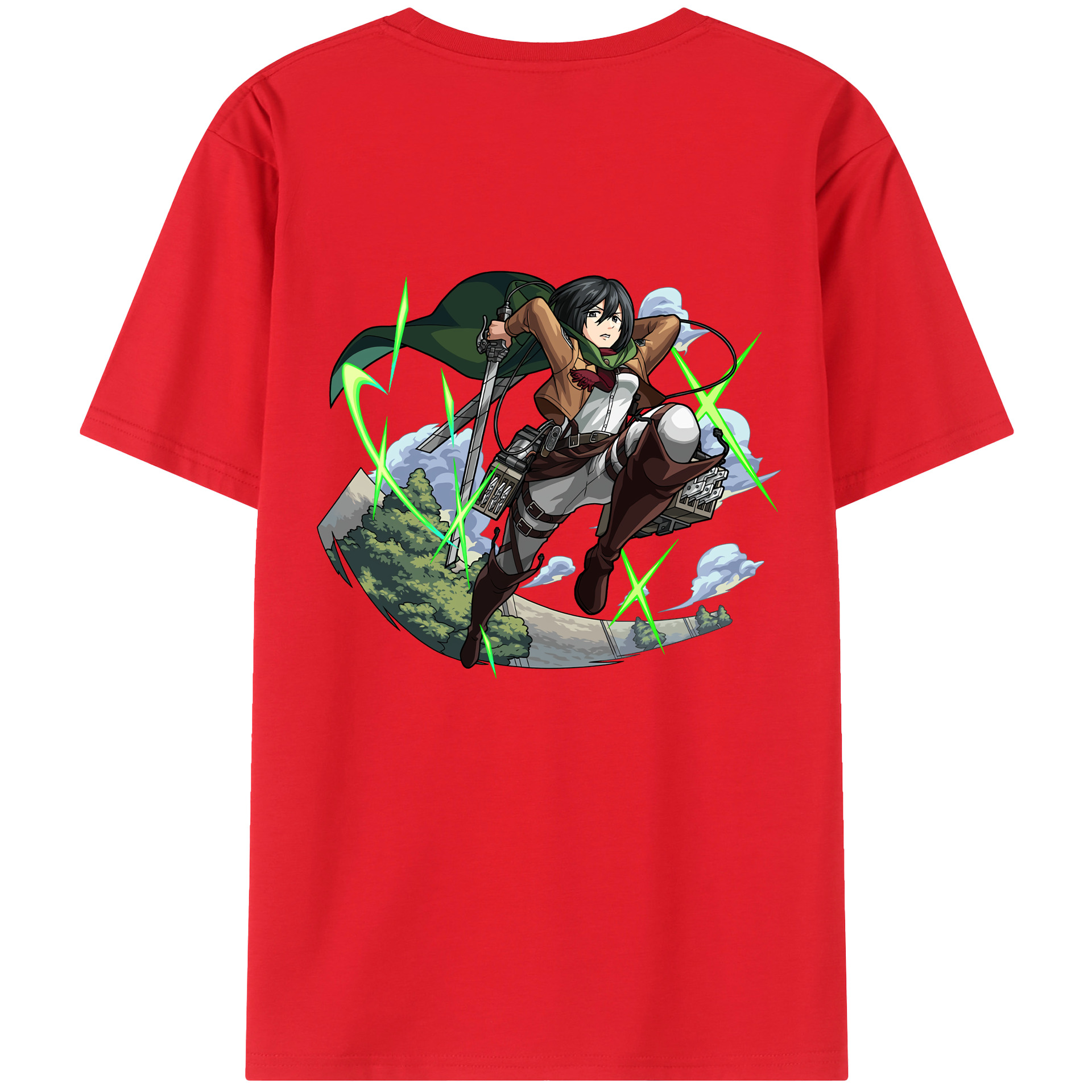 （画像用） 進撃の巨人 ミカサ·アッカーマン Attack on Titan Mikasa Ackerman 綿100％ メンズ半袖Tシャツ（バックプリント） 通気性