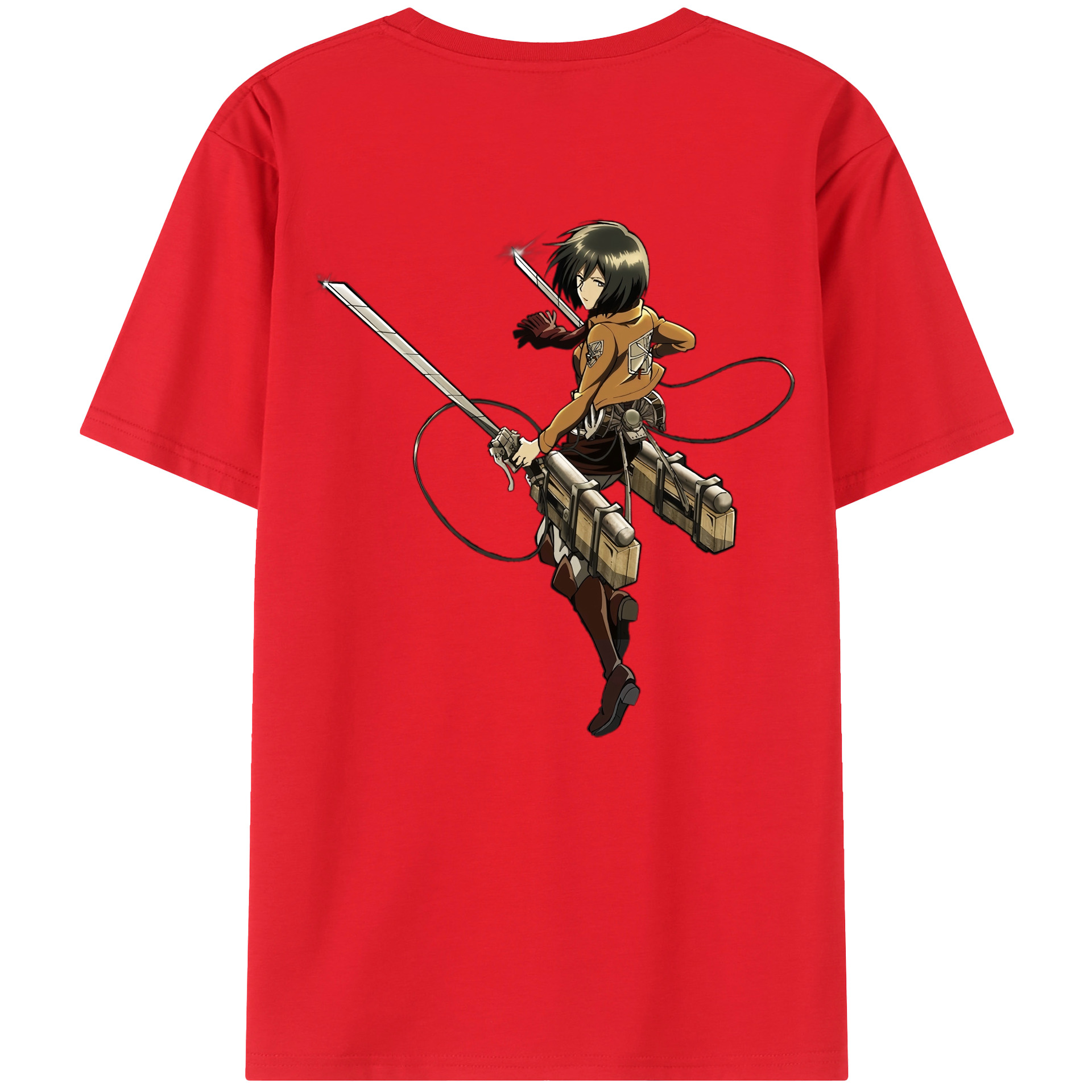 （画像用） 進撃の巨人 ミカサ·アッカーマン Attack on Titan Mikasa Ackerman 綿100％ メンズ半袖Tシャツ（バックプリント） 通気性