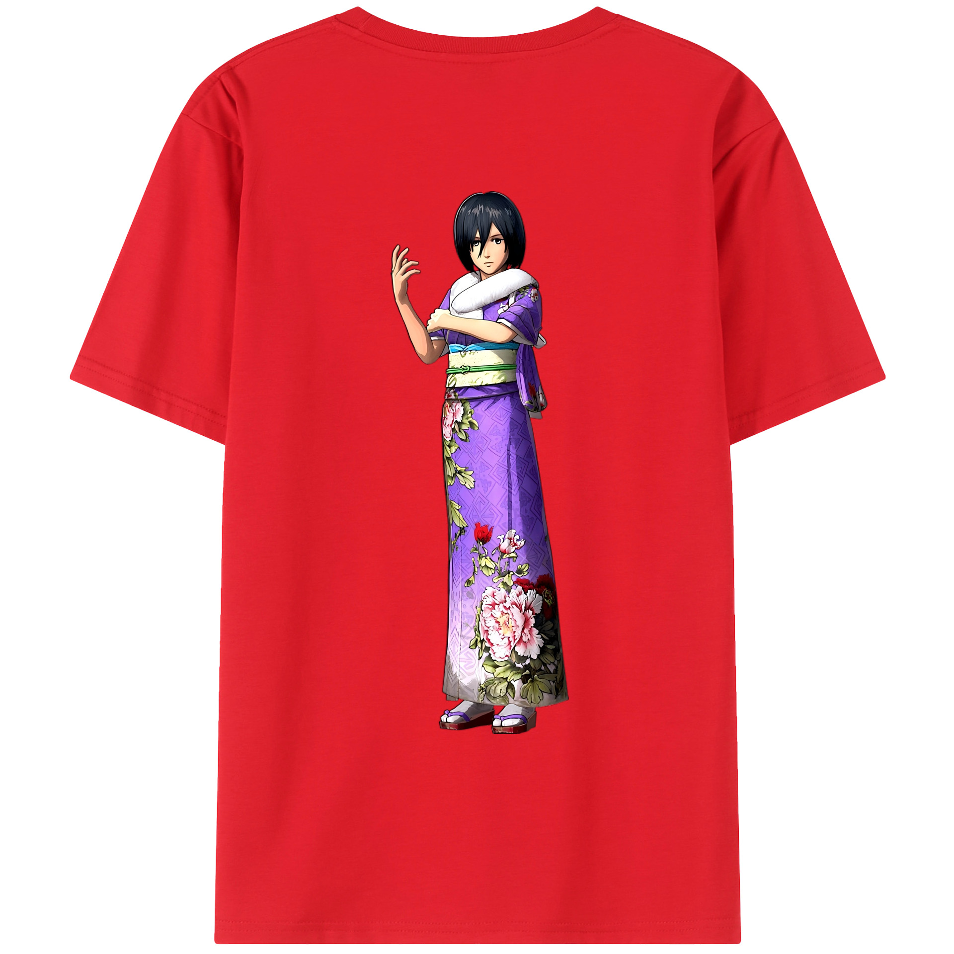 （画像用） 進撃の巨人 ミカサ·アッカーマン Attack on Titan Mikasa Ackerman 綿100％ メンズ半袖Tシャツ（バックプリント） 通気性