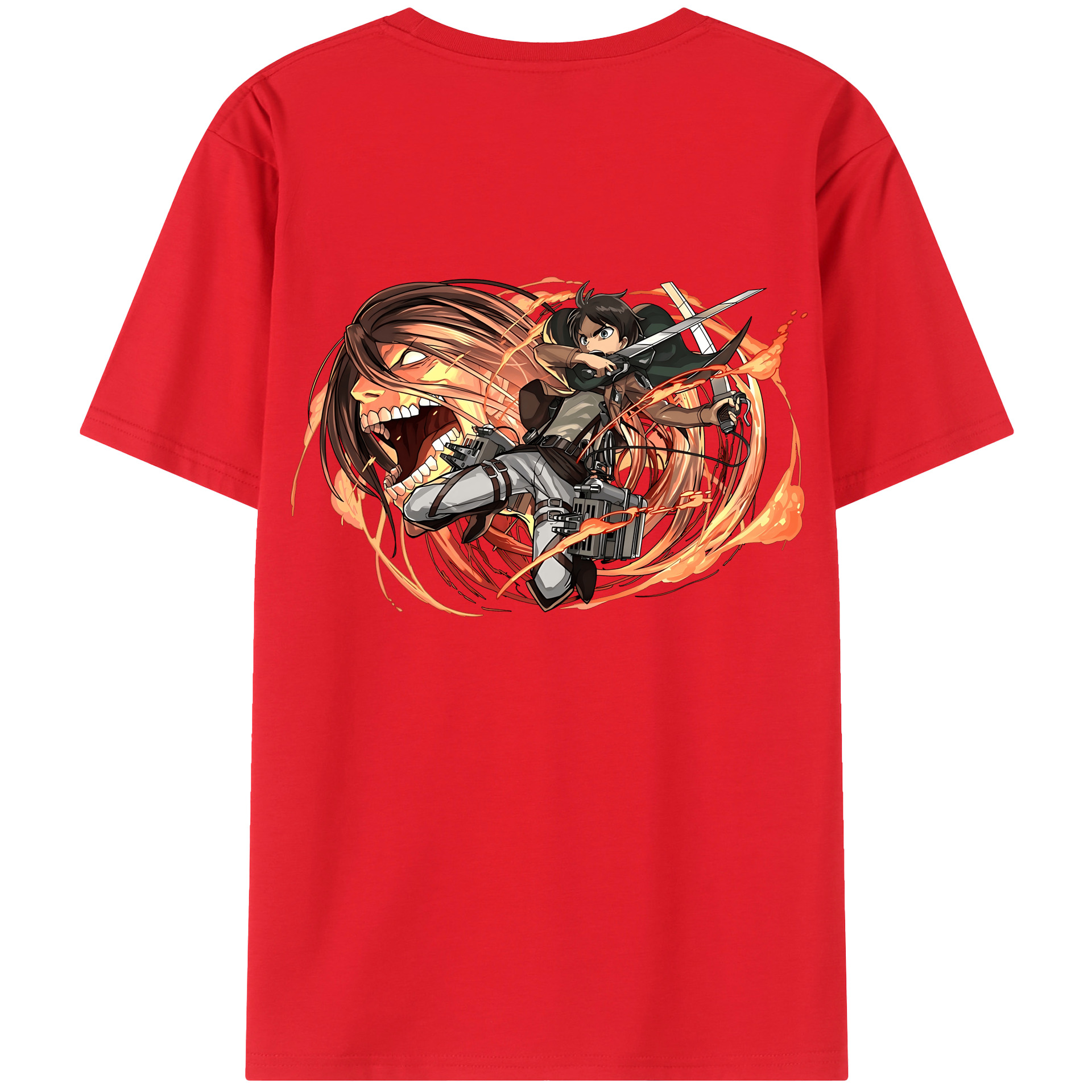 （画像用） 進撃の巨人 エレン･イェーガー Attack on Titan Eren Jäger 綿100％ メンズ半袖Tシャツ（バックプリント） 通気性