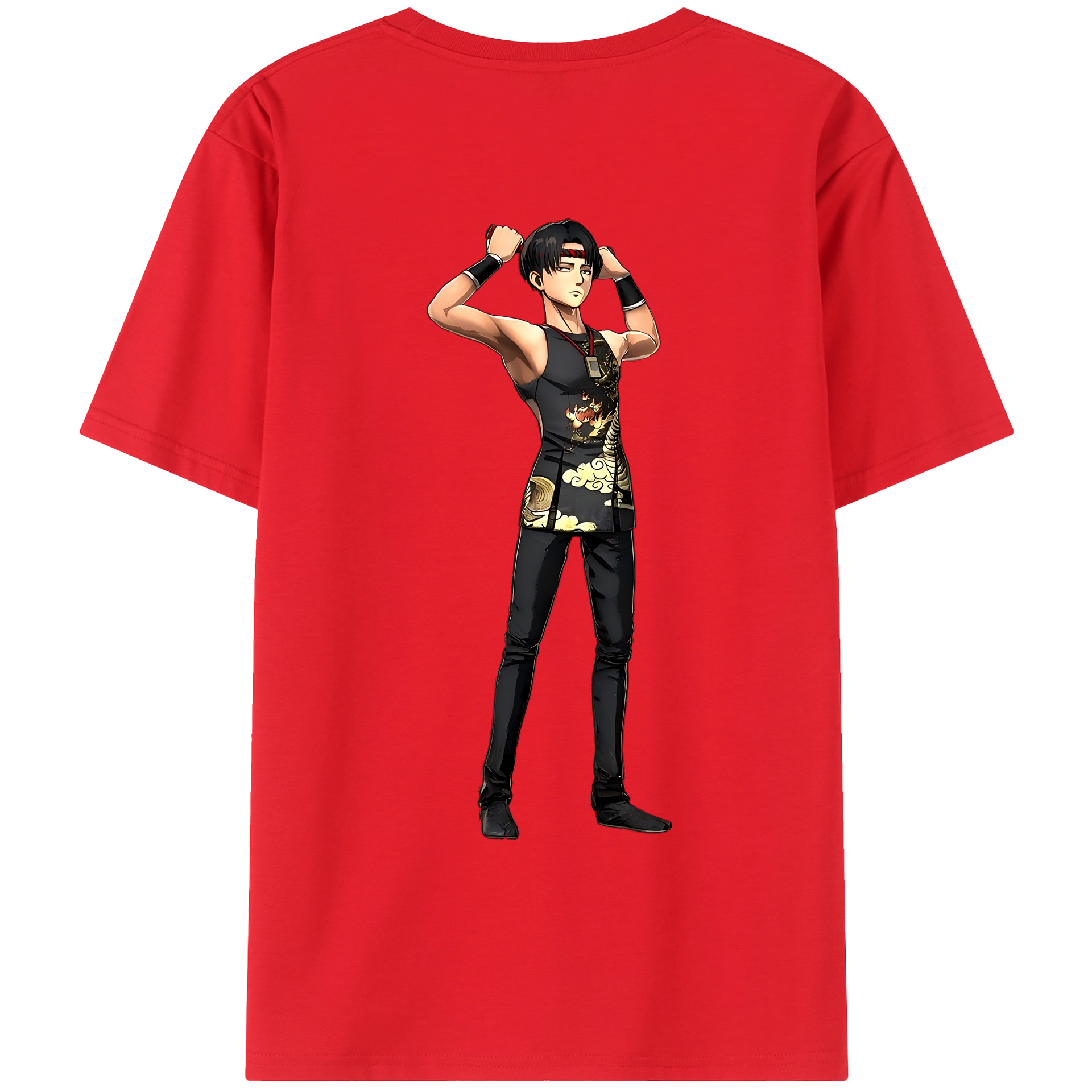 （画像用） 進撃の巨人 リヴァイ·アッカーマン Attack on Titan Levi Ackerman 綿100％ メンズ半袖Tシャツ（バックプリント） 通気性