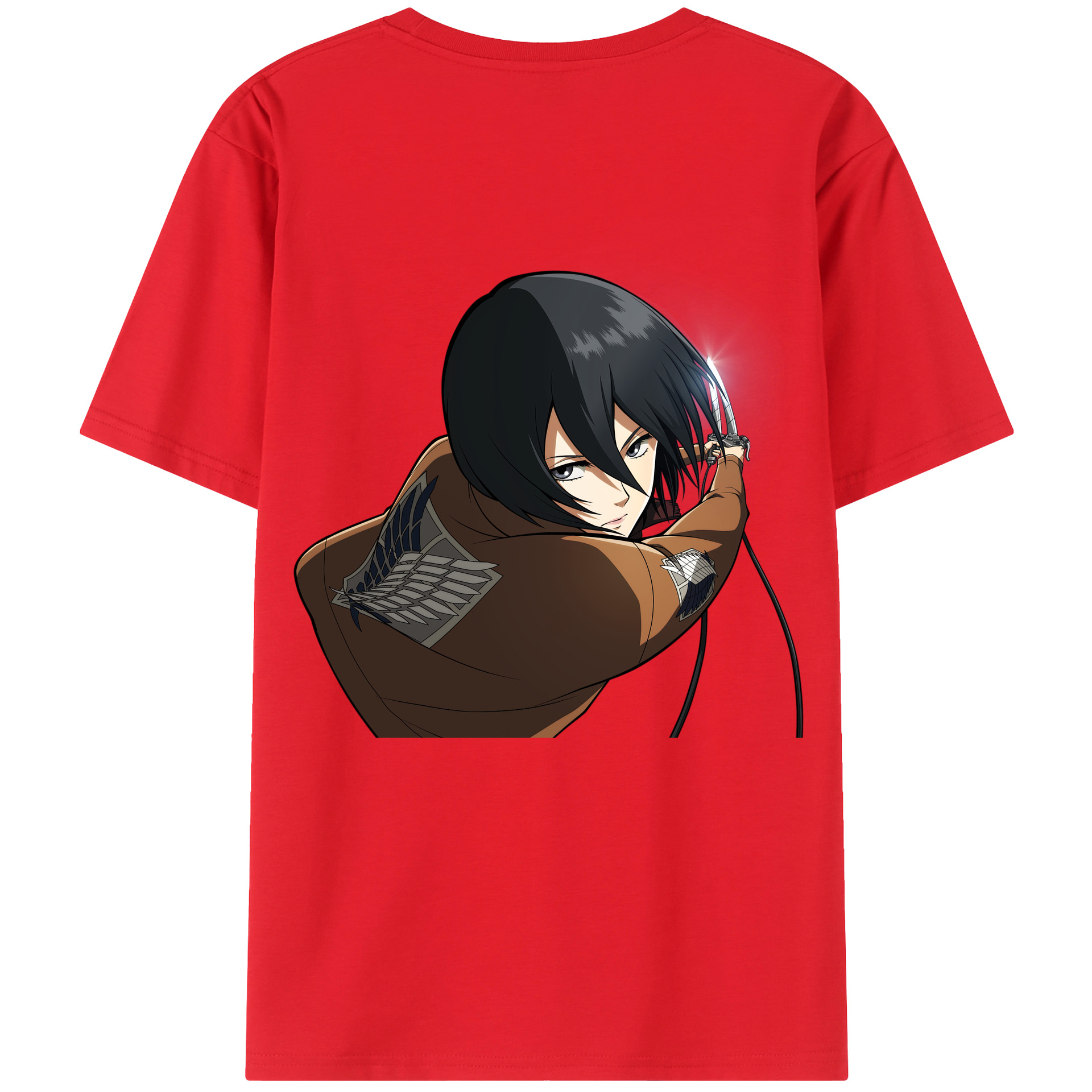 （画像用） 進撃の巨人 ミカサ·アッカーマン Attack on Titan Mikasa Ackerman 綿100％ メンズ半袖Tシャツ（バックプリント） 通気性
