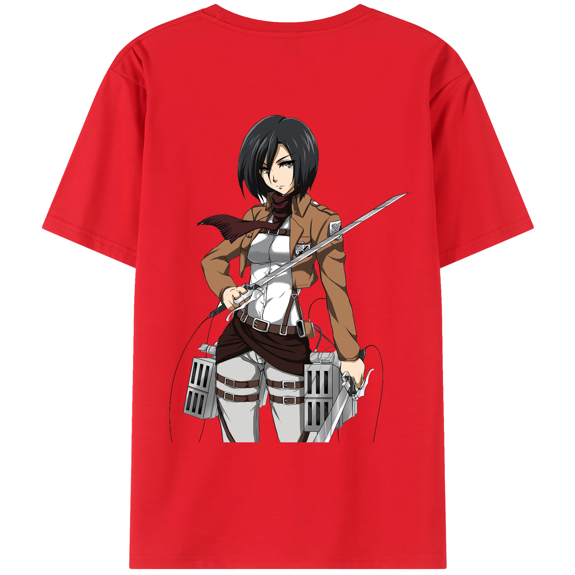 （画像用） 進撃の巨人 ミカサ·アッカーマン Attack on Titan Mikasa Ackerman 綿100％ メンズ半袖Tシャツ（バックプリント） 通気性