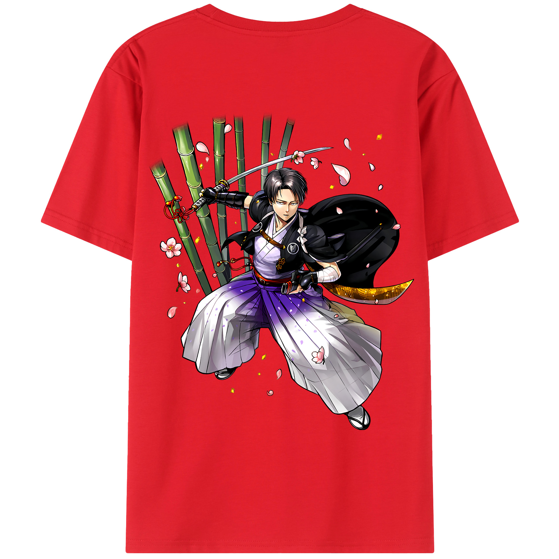 （画像用） 進撃の巨人 リヴァイ·アッカーマン Attack on Titan Levi Ackerman 綿100％ メンズ半袖Tシャツ（バックプリント） 通気性