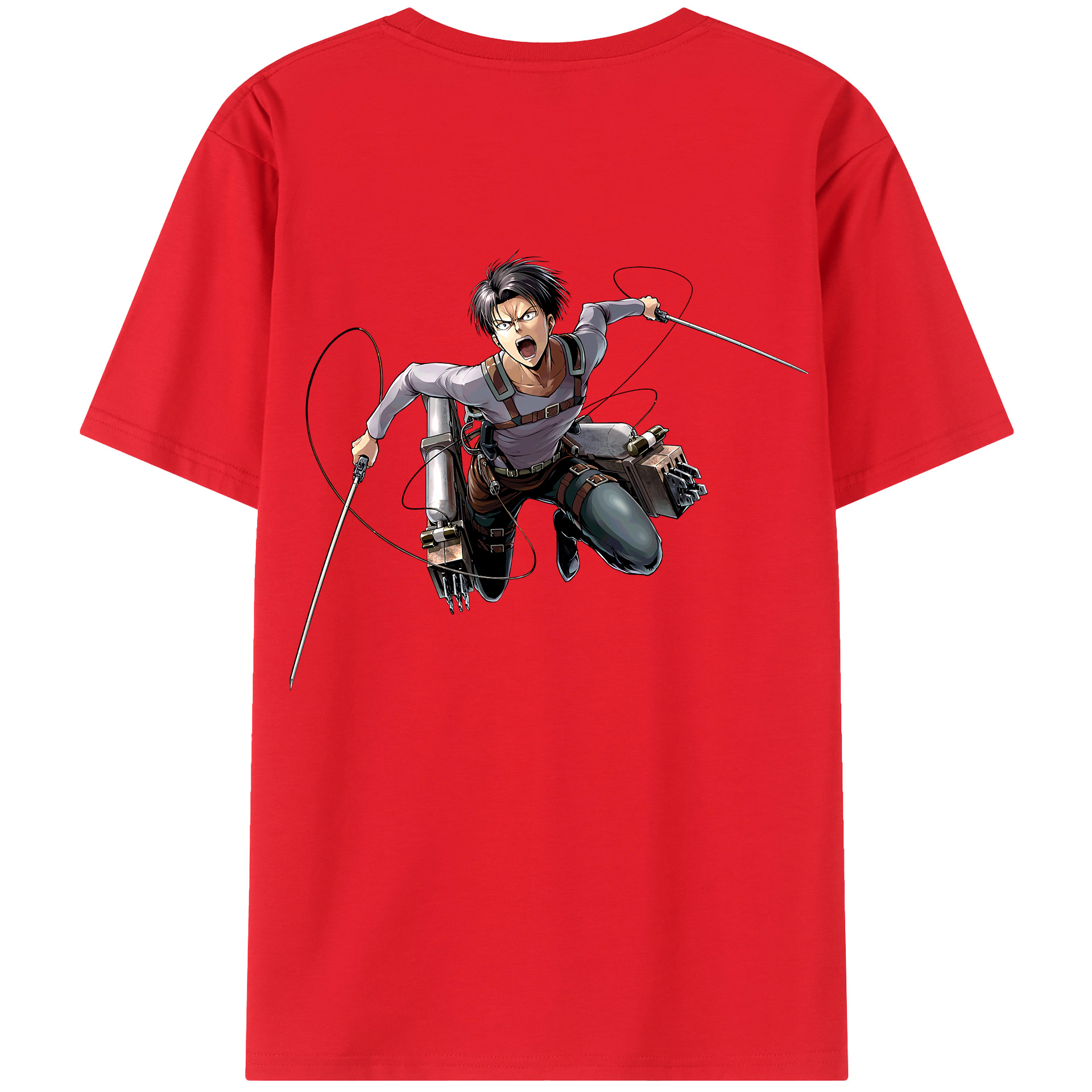（画像用） 進撃の巨人 リヴァイ·アッカーマン Attack on Titan Levi Ackerman 綿100％ メンズ半袖Tシャツ（バックプリント） 通気性