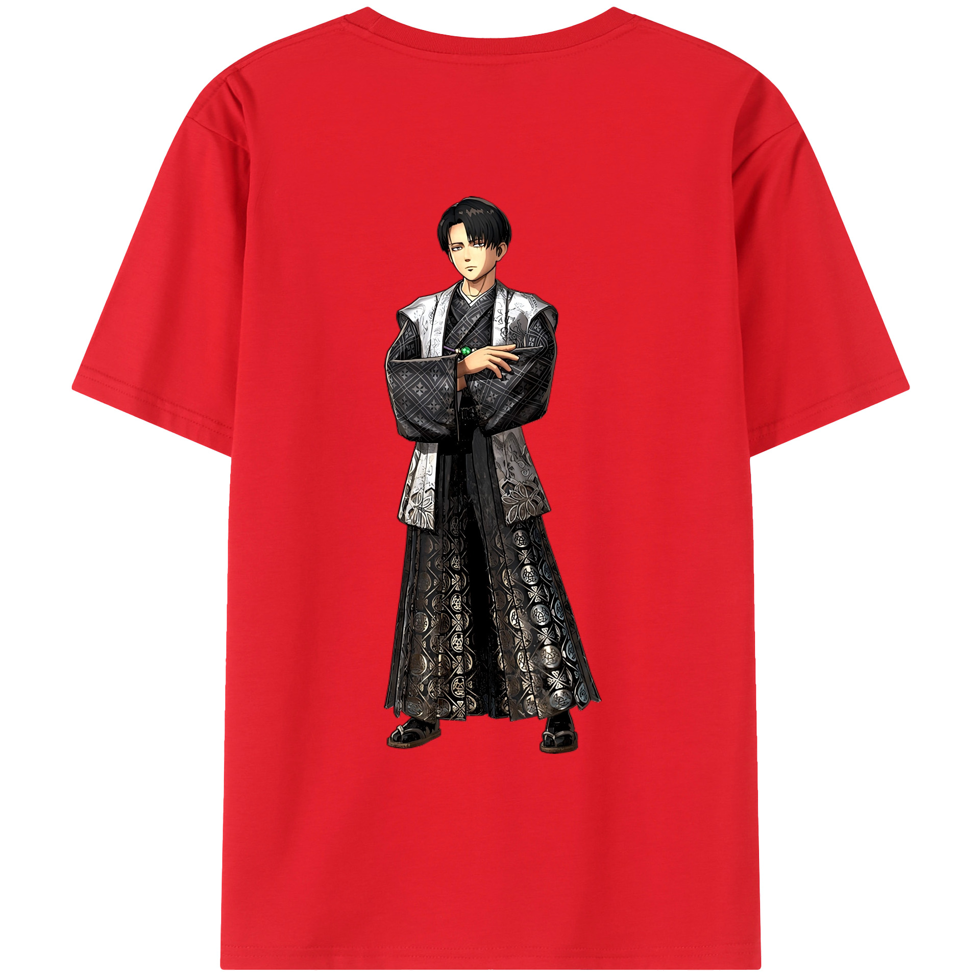 （画像用） 進撃の巨人 リヴァイ·アッカーマン Attack on Titan Levi Ackerman 綿100％ メンズ半袖Tシャツ（バックプリント） 通気性