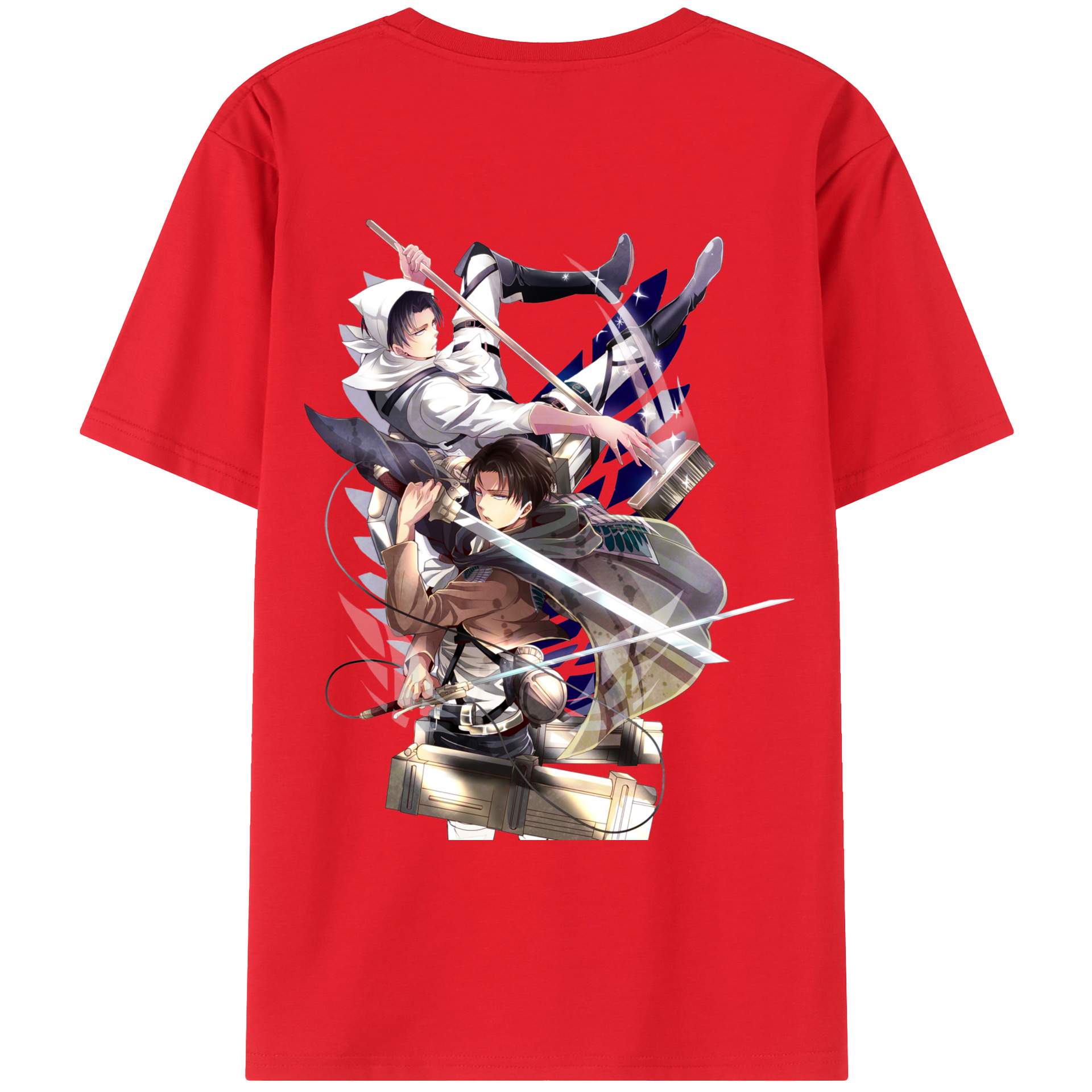 （画像用） 進撃の巨人 リヴァイ·アッカーマン Attack on Titan Levi Ackerman 綿100％ メンズ半袖Tシャツ（バックプリント） 通気性