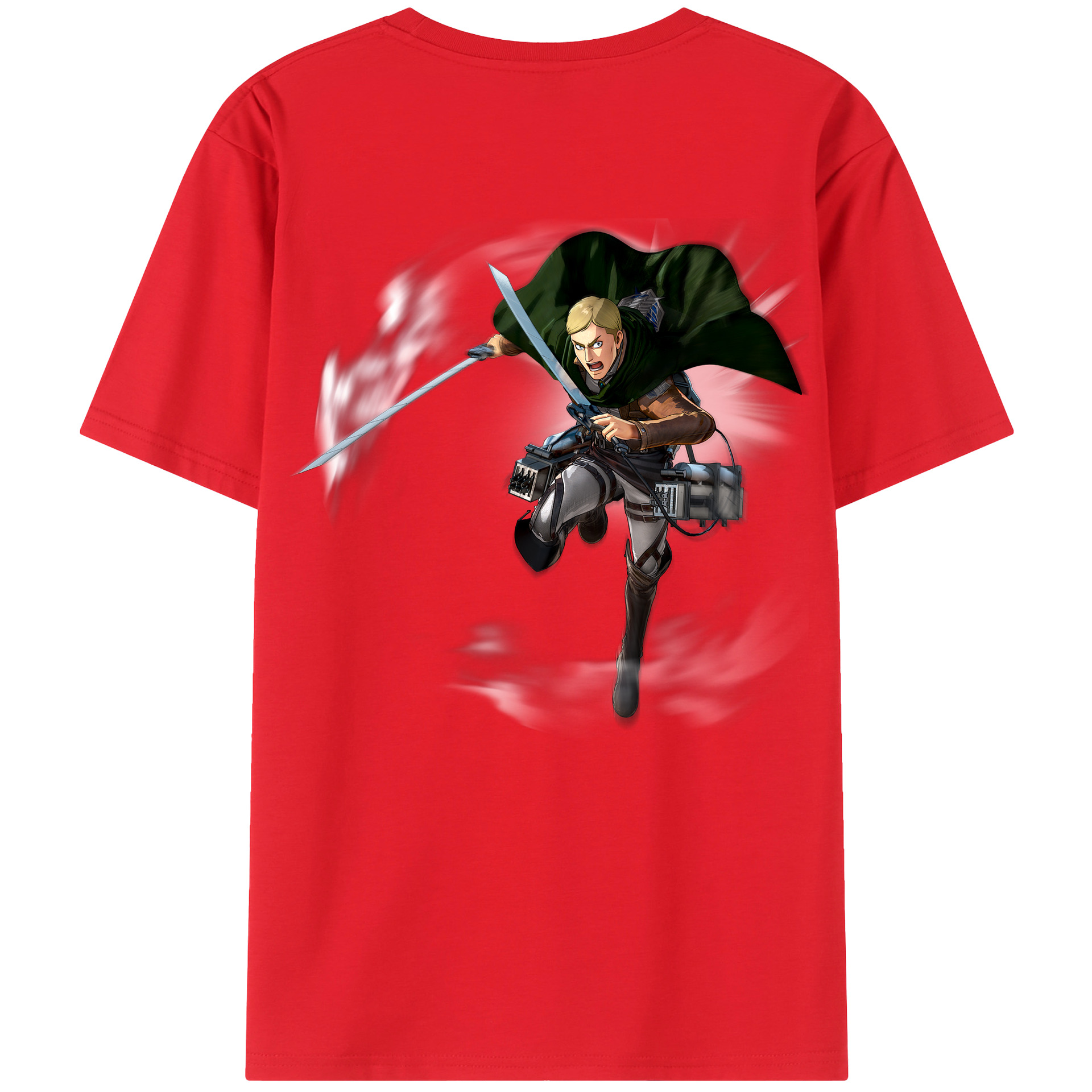 （画像用） 進撃の巨人 エルヴィン・スミス Attack on Titan Erwin Smith 綿100％ メンズ半袖Tシャツ（バックプリント） 通気性