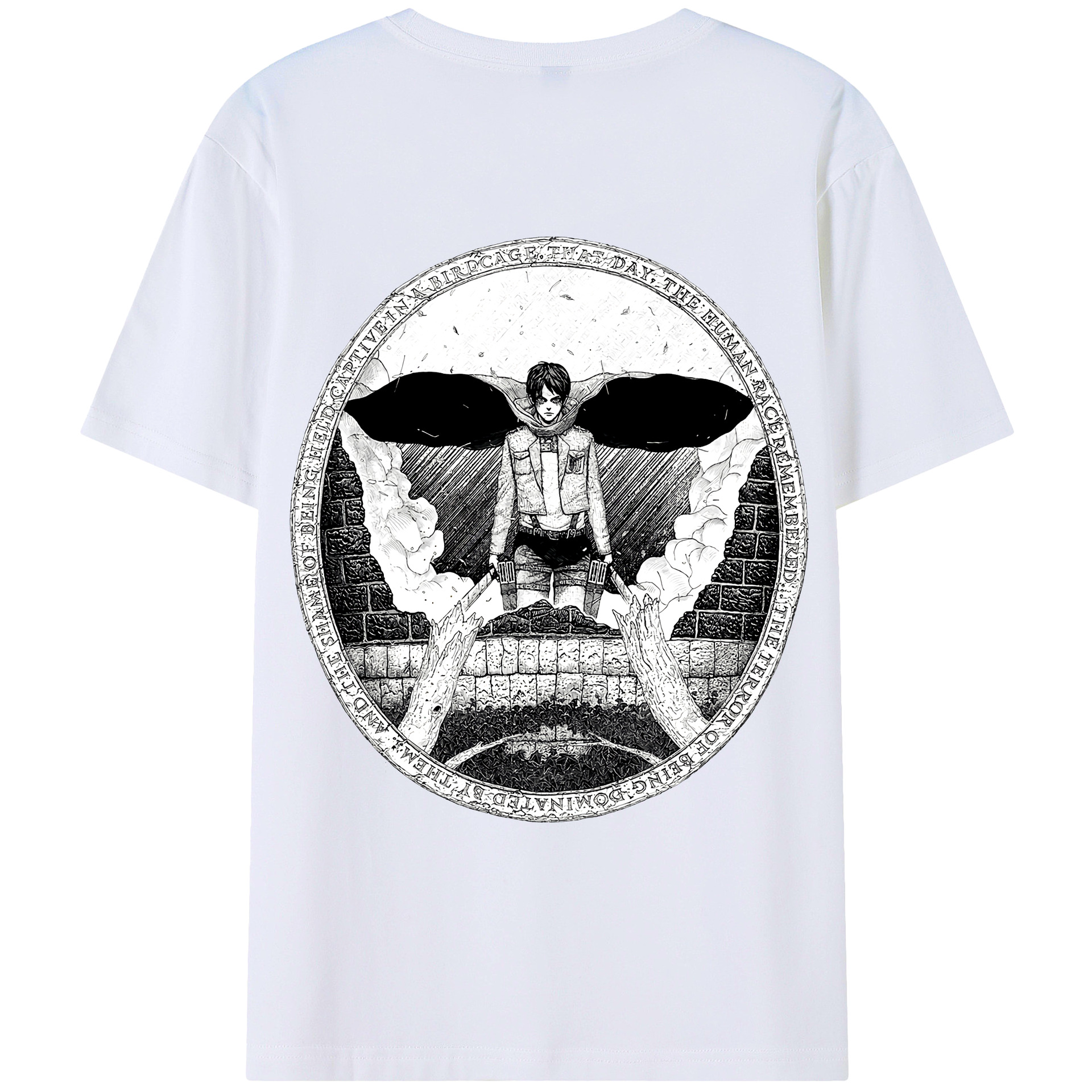 （画像用） 進撃の巨人 エレン･イェーガー Attack on Titan Eren Jäger 綿100％ メンズ半袖Tシャツ（バックプリント） 通気性
