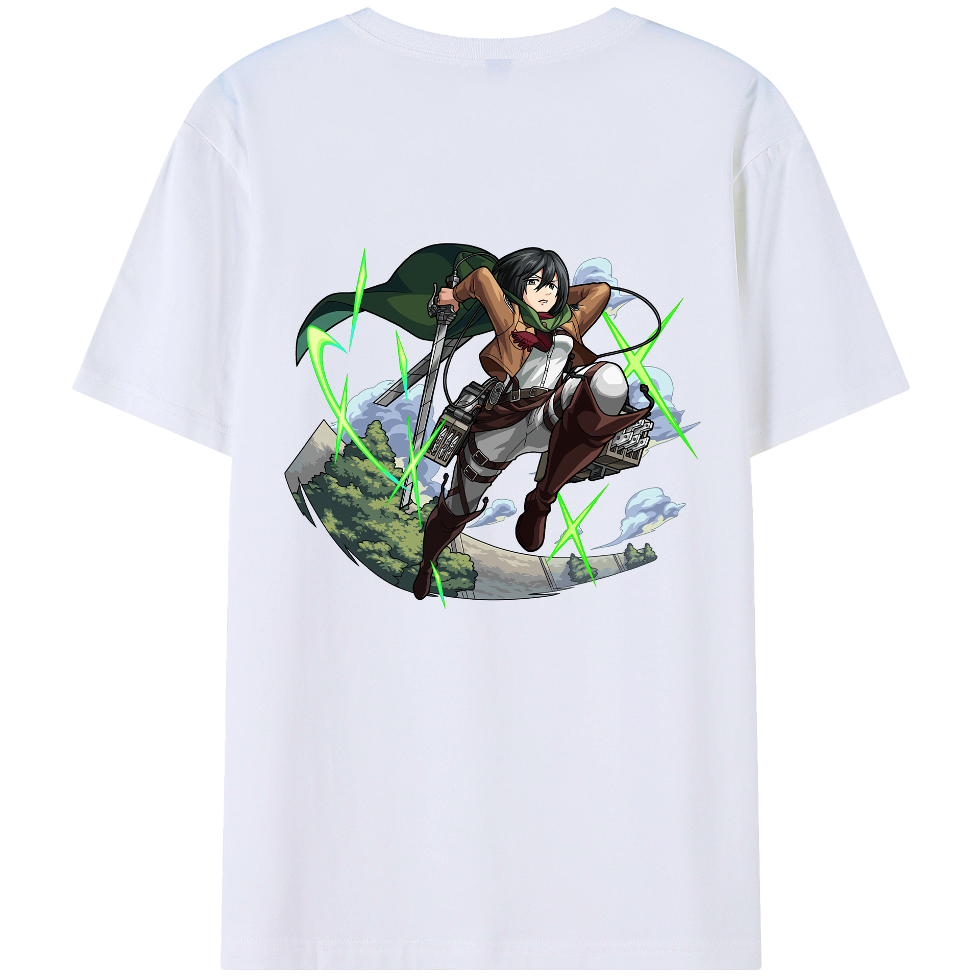 （画像用） 進撃の巨人 ミカサ·アッカーマン Attack on Titan Mikasa Ackerman 綿100％ メンズ半袖Tシャツ（バックプリント） 通気性
