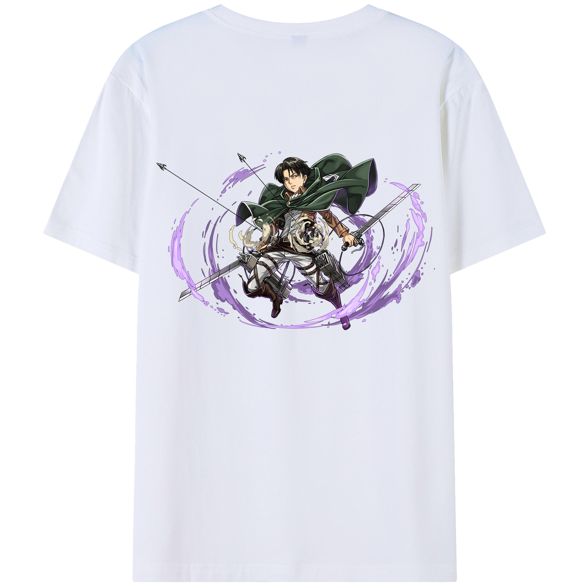 （画像用） 進撃の巨人 リヴァイ·アッカーマン Attack on Titan Levi Ackerman 綿100％ メンズ半袖Tシャツ（バックプリント） 通気性