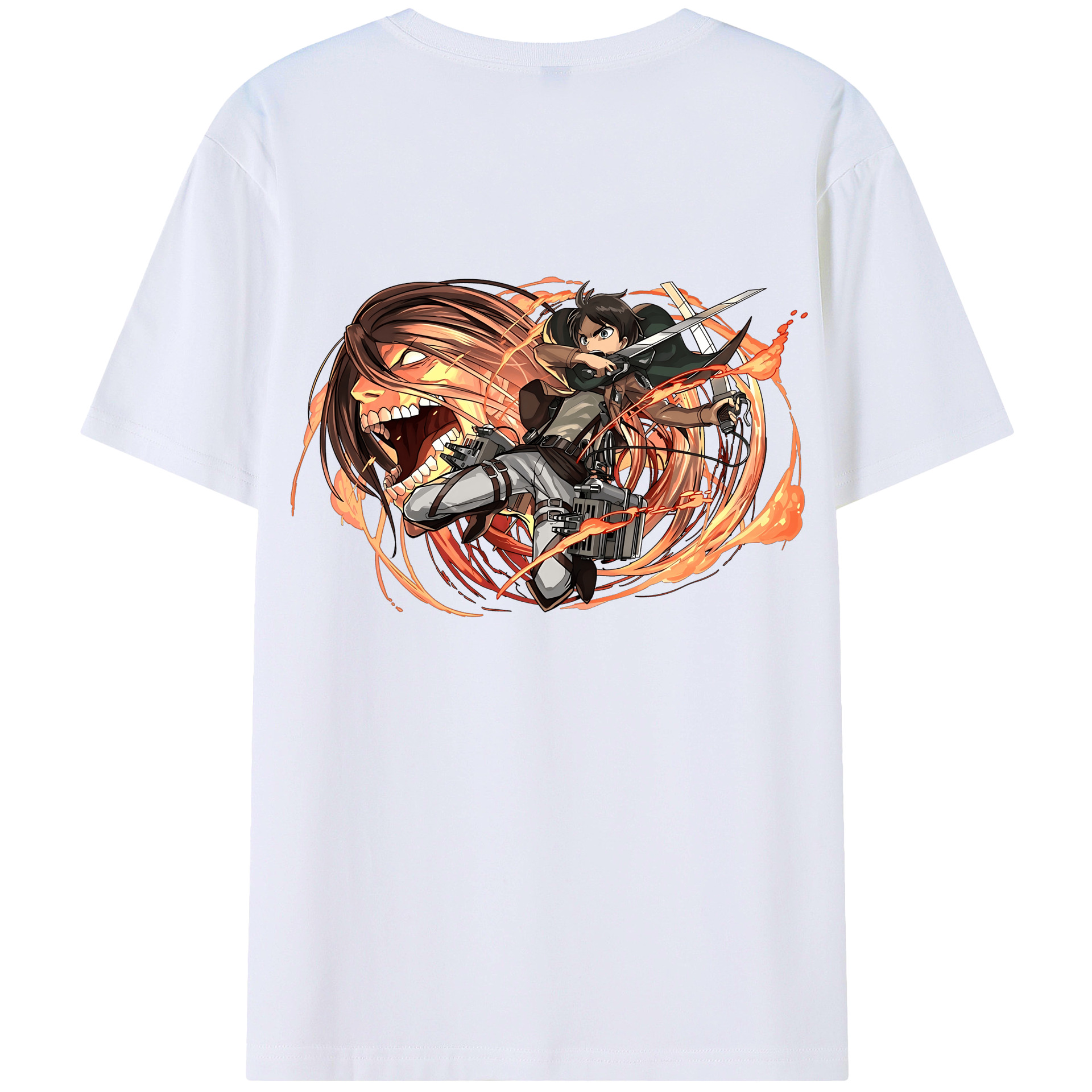 （画像用） 進撃の巨人 エレン･イェーガー Attack on Titan Eren Jäger 綿100％ メンズ半袖Tシャツ（バックプリント） 通気性