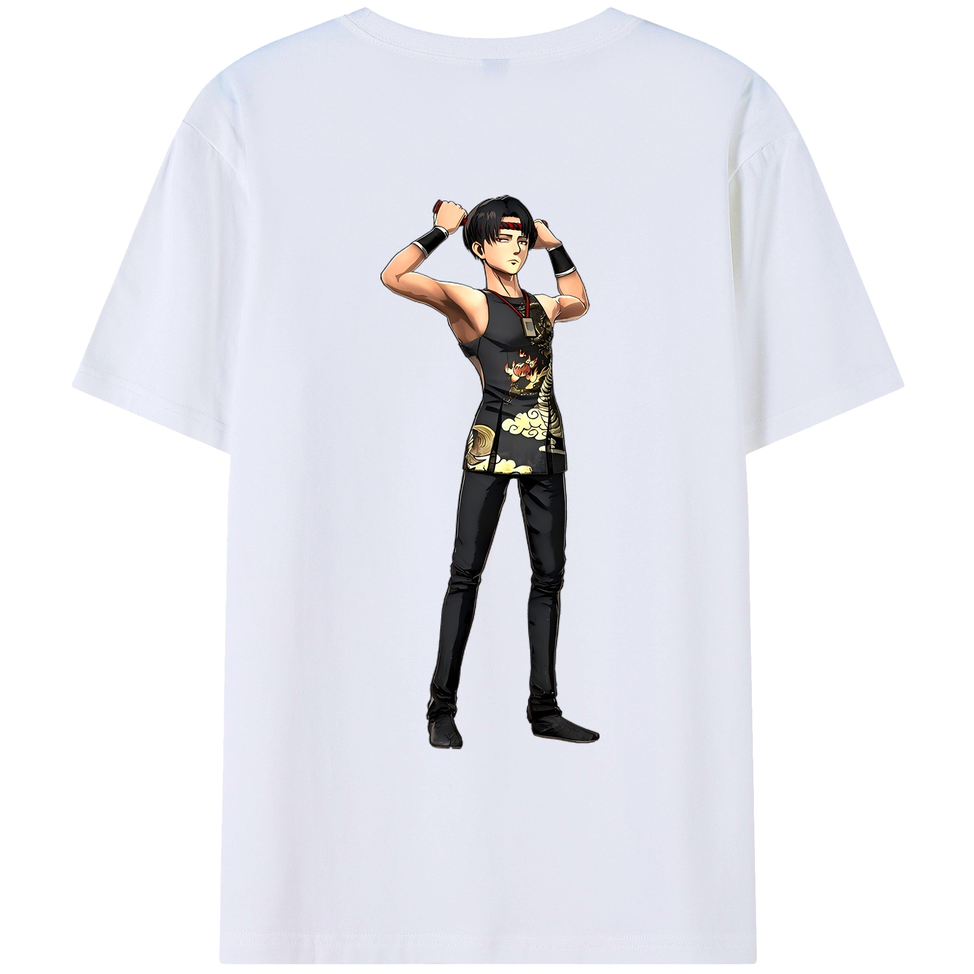 （画像用） 進撃の巨人 リヴァイ·アッカーマン Attack on Titan Levi Ackerman 綿100％ メンズ半袖Tシャツ（バックプリント） 通気性