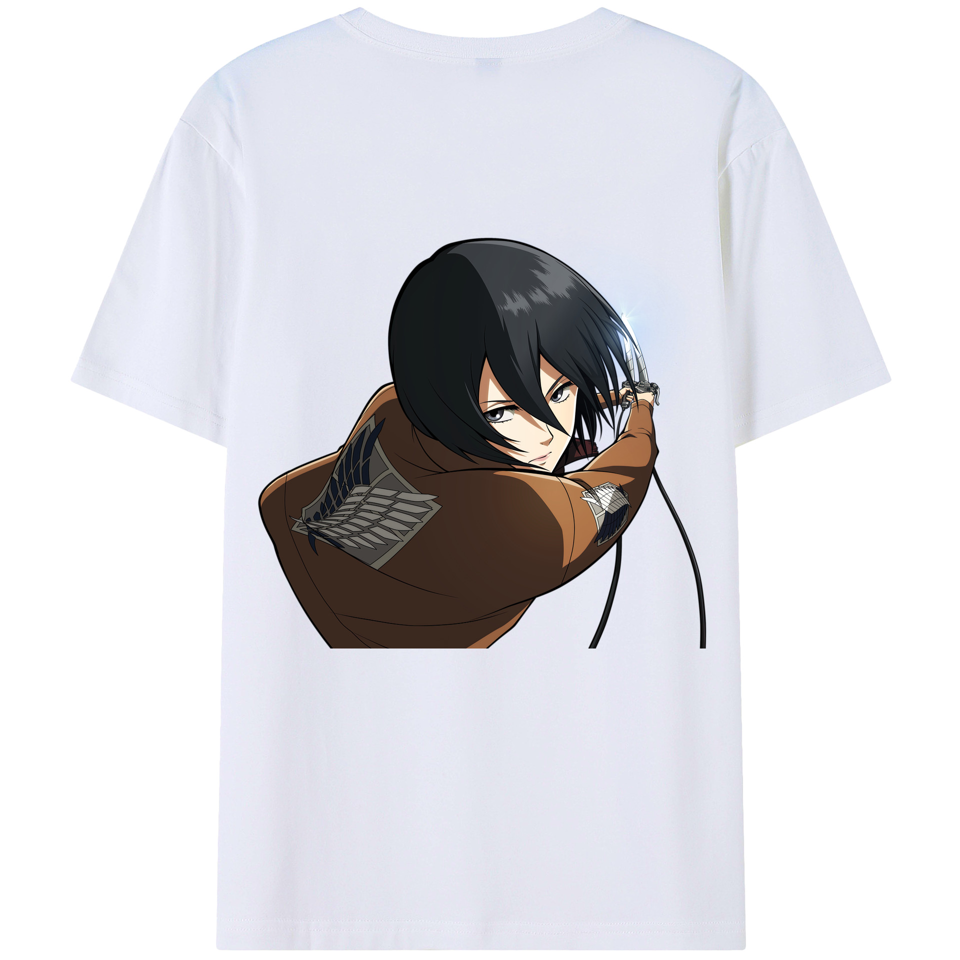 （画像用） 進撃の巨人 ミカサ·アッカーマン Attack on Titan Mikasa Ackerman 綿100％ メンズ半袖Tシャツ（バックプリント） 通気性
