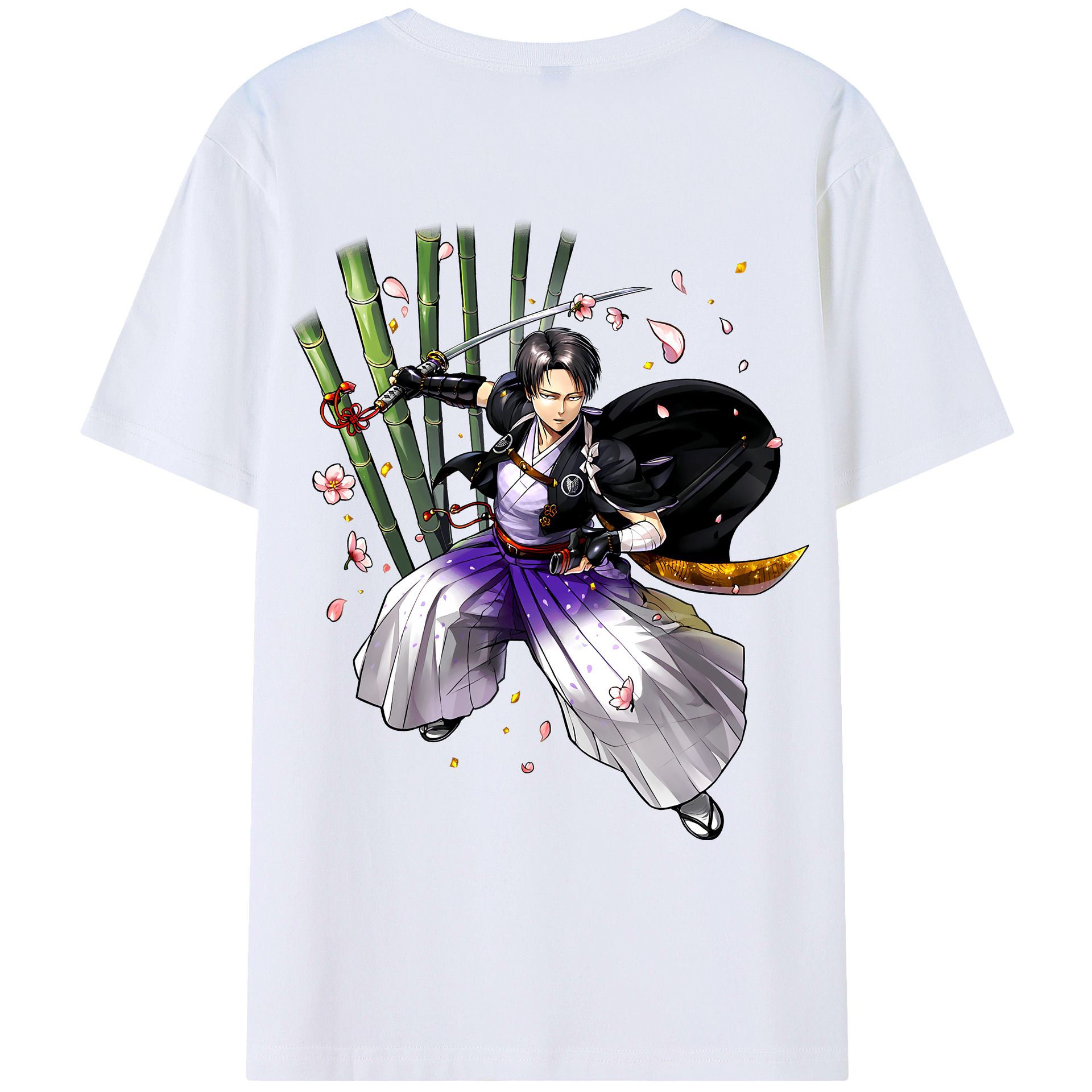 （画像用） 進撃の巨人 リヴァイ·アッカーマン Attack on Titan Levi Ackerman 綿100％ メンズ半袖Tシャツ（バックプリント） 通気性