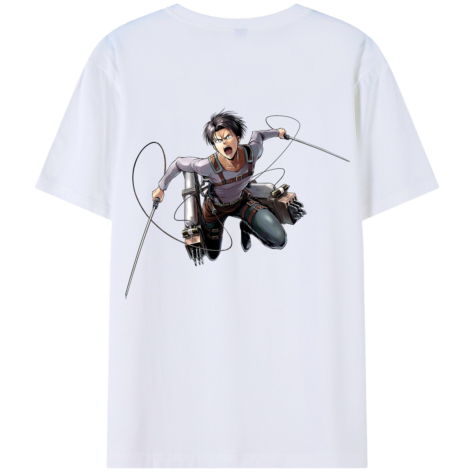 （画像用） 進撃の巨人 リヴァイ·アッカーマン Attack on Titan Levi Ackerman 綿100％ メンズ半袖Tシャツ（バックプリント） 通気性