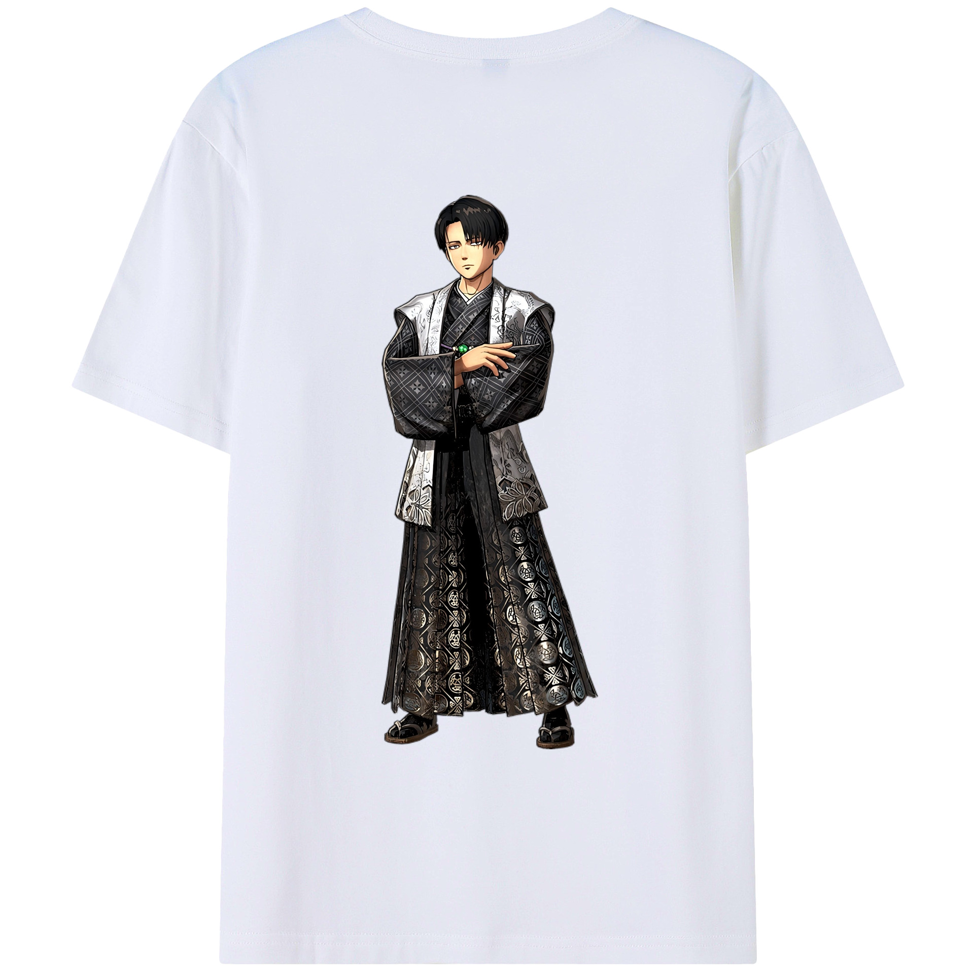 （画像用） 進撃の巨人 リヴァイ·アッカーマン Attack on Titan Levi Ackerman 綿100％ メンズ半袖Tシャツ（バックプリント） 通気性
