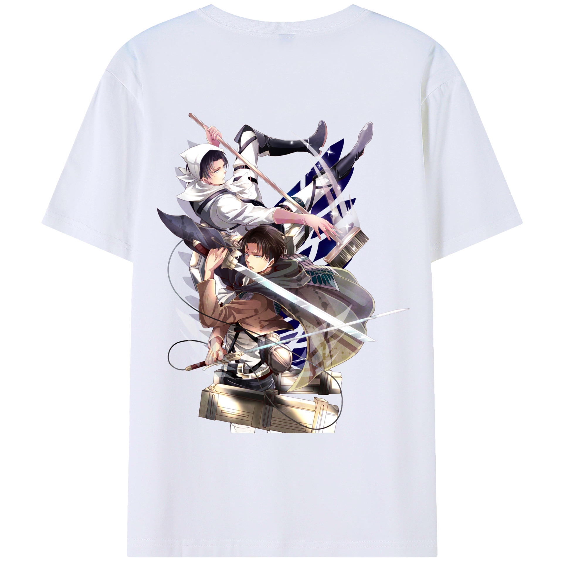 （画像用） 進撃の巨人 リヴァイ·アッカーマン Attack on Titan Levi Ackerman 綿100％ メンズ半袖Tシャツ（バックプリント） 通気性