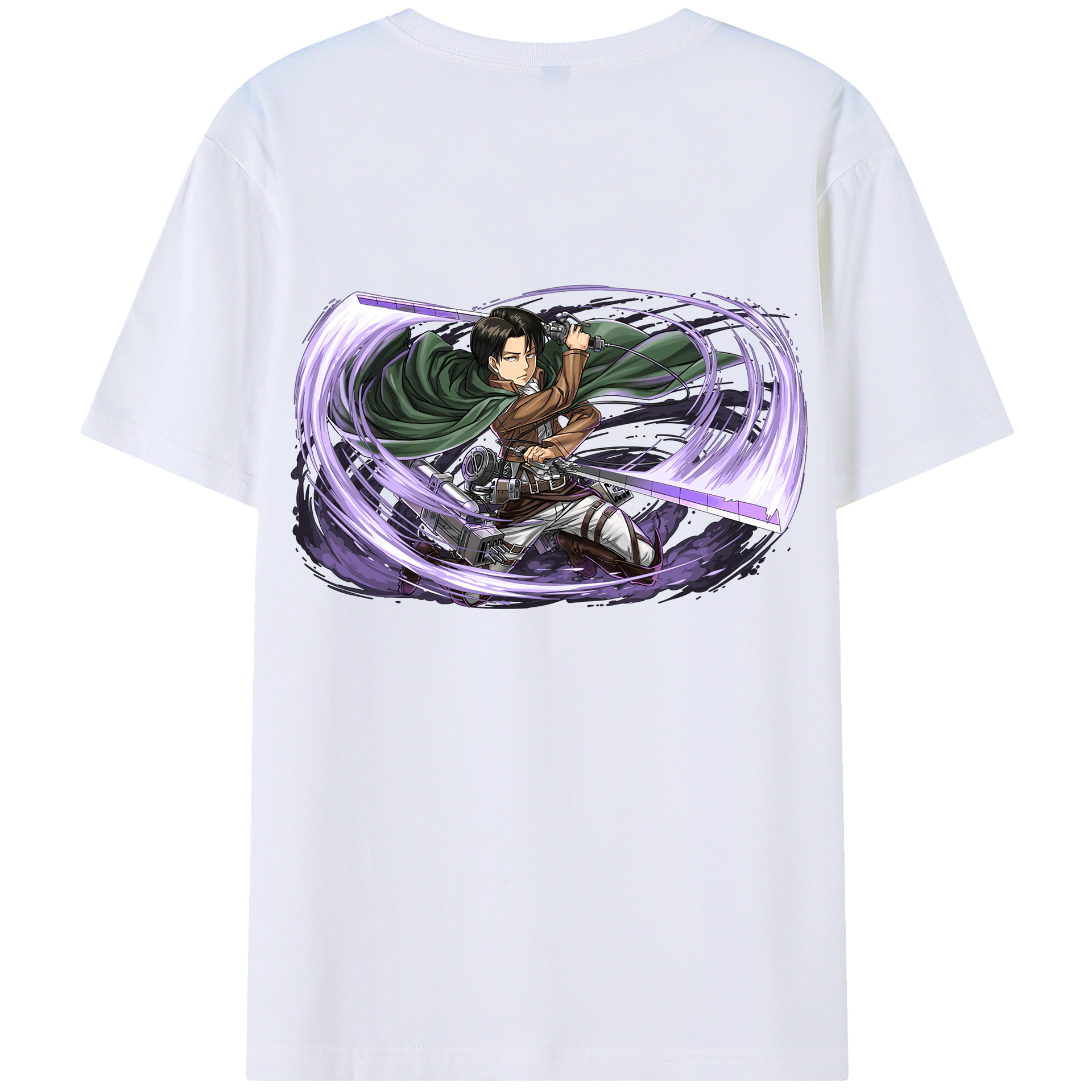 （画像用） 進撃の巨人 リヴァイ·アッカーマン Attack on Titan Levi Ackerman 綿100％ メンズ半袖Tシャツ（バックプリント） 通気性