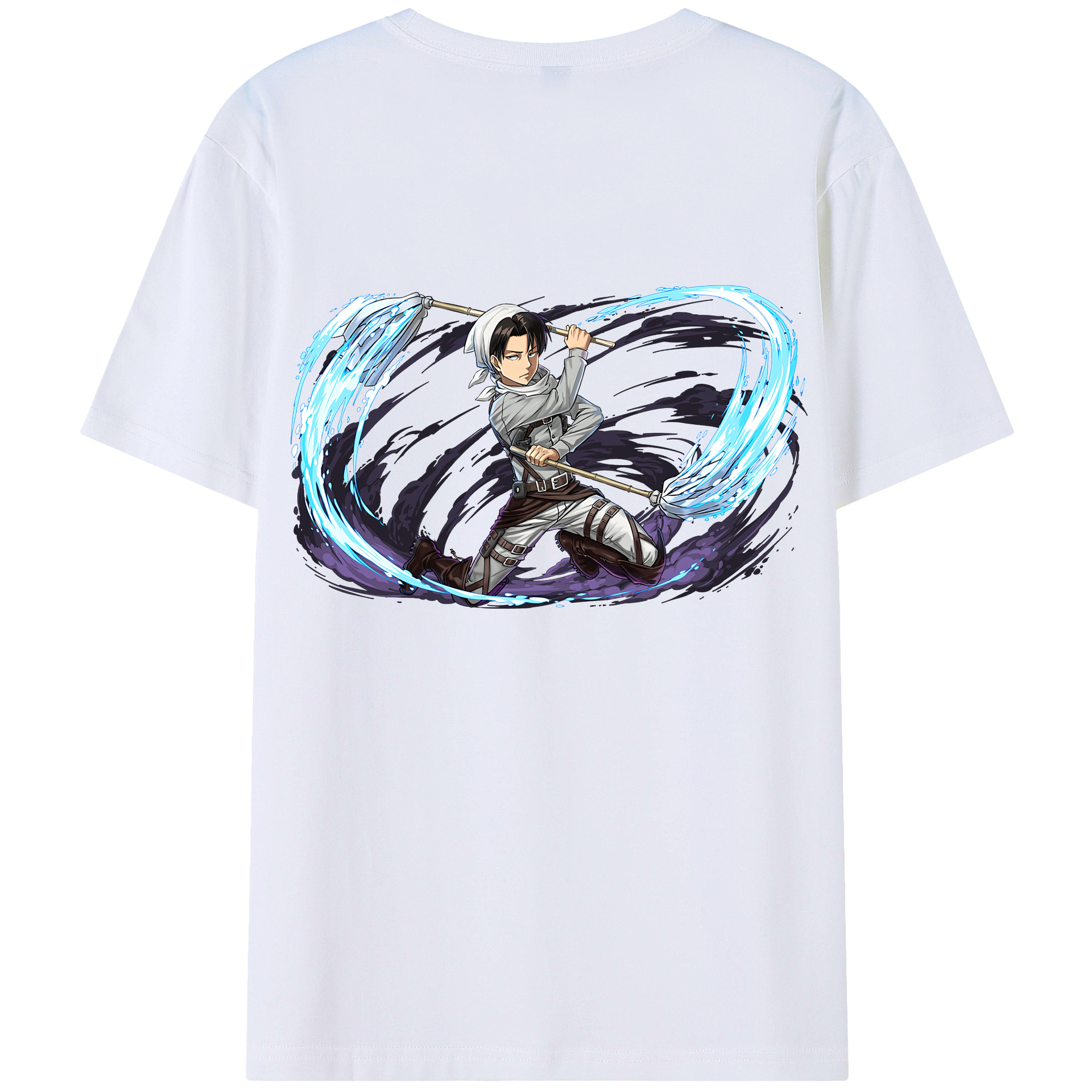 （画像用） 進撃の巨人 リヴァイ·アッカーマン Attack on Titan Levi Ackerman 綿100％ メンズ半袖Tシャツ（バックプリント） 通気性
