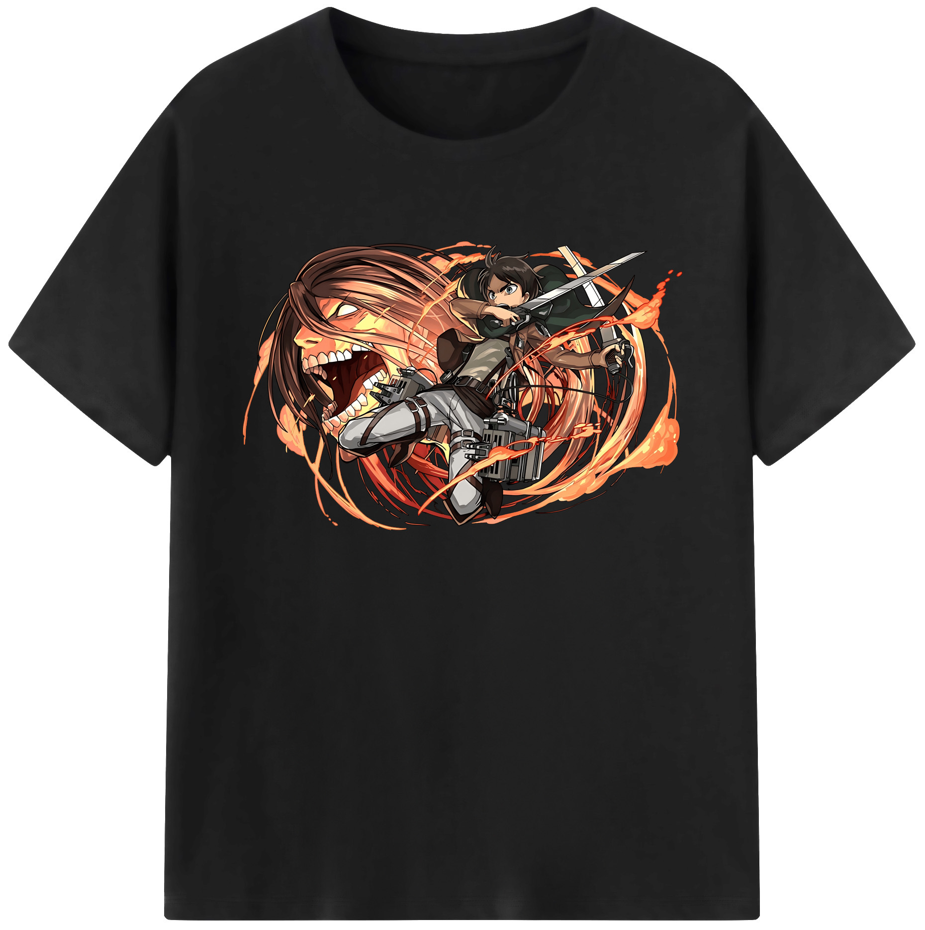 （画像用） 進撃の巨人 エレン･イェーガー Attack on Titan Eren Jäger 綿100％ メンズ半袖Tシャツ｜肌触りやわらか＆通気性