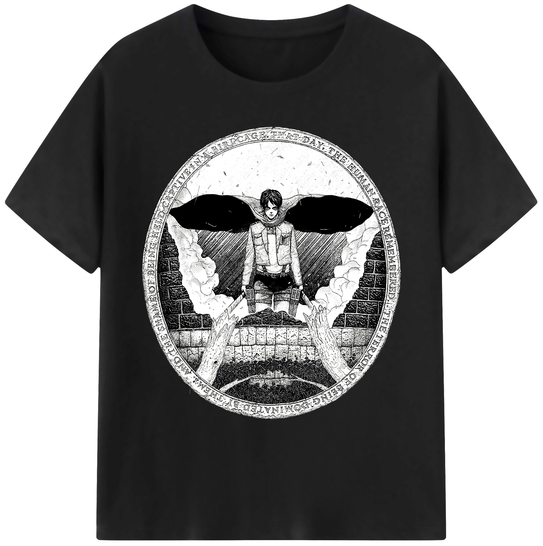（画像用） 進撃の巨人 エレン･イェーガー Attack on Titan Eren Jäger 綿100％ メンズ半袖Tシャツ｜肌触りやわらか＆通気性