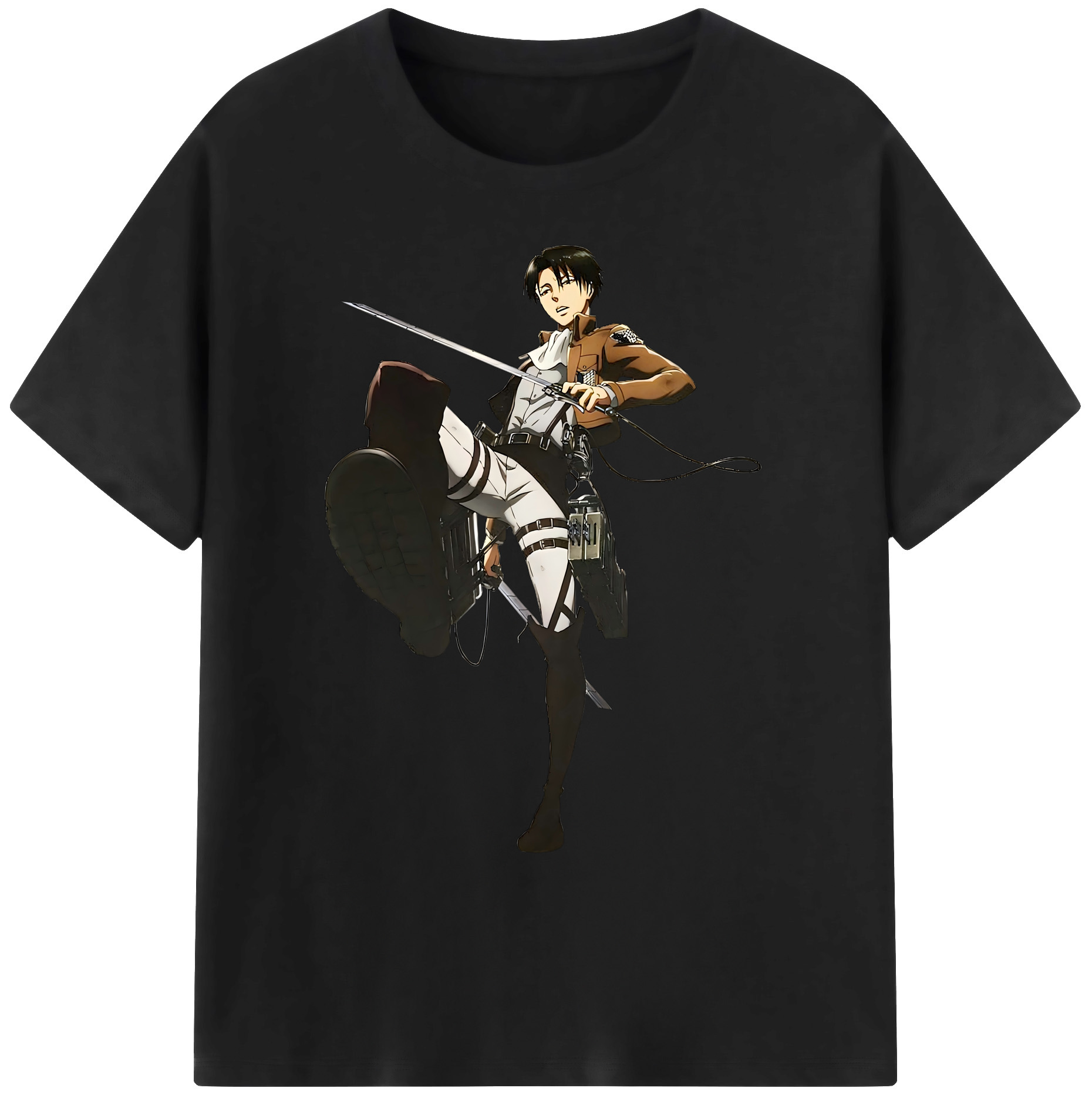 （画像用） 進撃の巨人 リヴァイ·アッカーマン Attack on Titan Levi Ackerman 綿100％ メンズ半袖Tシャツ｜肌触りやわらか＆通気性