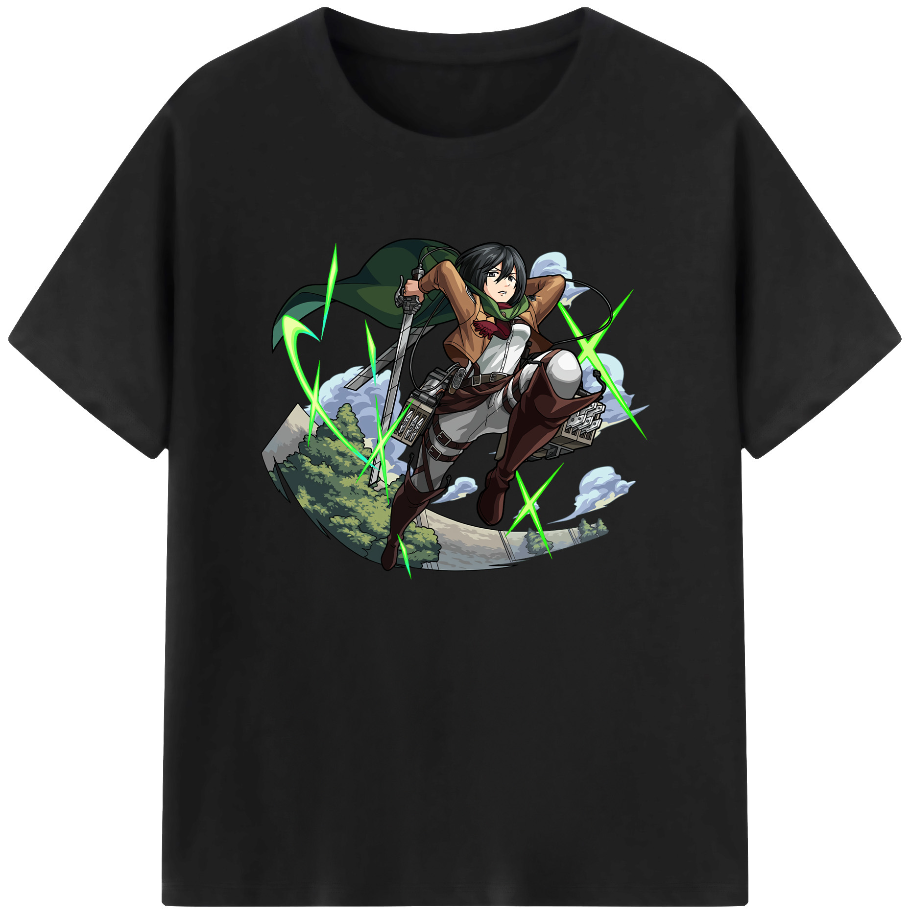 （画像用） 進撃の巨人 ミカサ·アッカーマン Attack on Titan Mikasa Ackerman 綿100％ メンズ半袖Tシャツ｜肌触りやわらか＆通気性