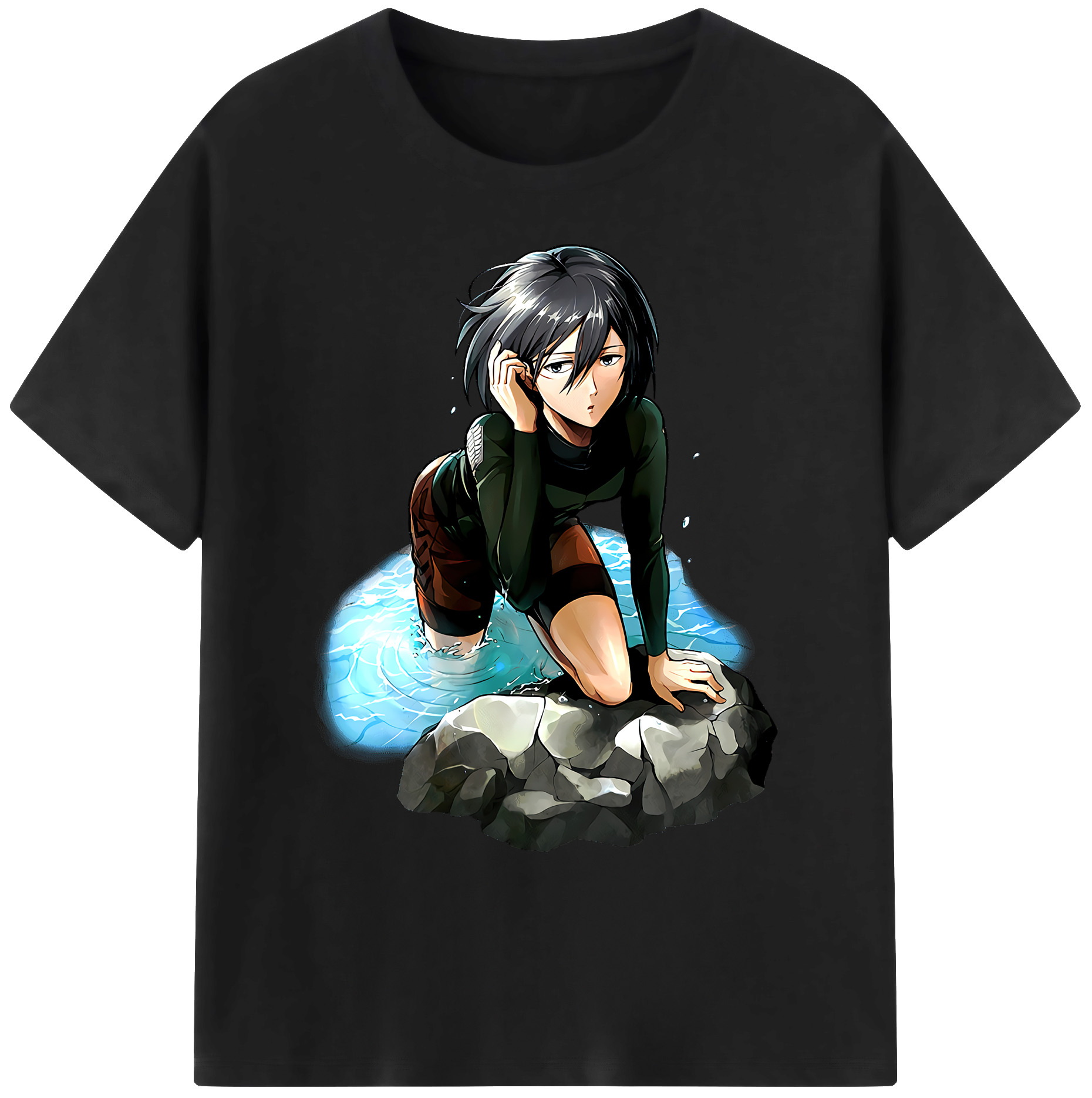 （画像用） 進撃の巨人 ミカサ·アッカーマン Attack on Titan Mikasa Ackerman 綿100％ メンズ半袖Tシャツ｜肌触りやわらか＆通気性