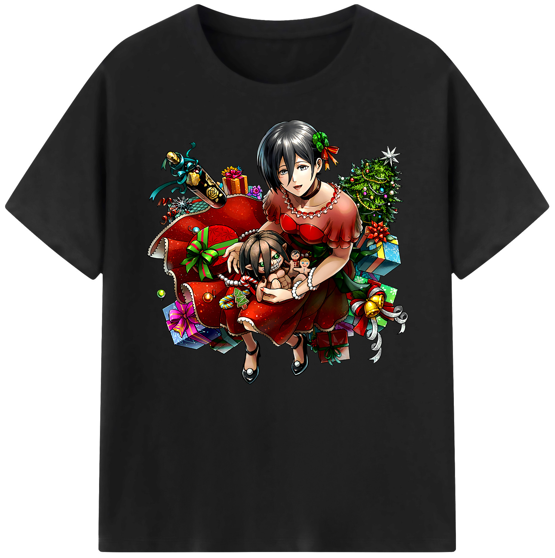 （画像用） 進撃の巨人 ミカサ·アッカーマン Attack on Titan Mikasa Ackerman 綿100％ メンズ半袖Tシャツ｜肌触りやわらか＆通気性