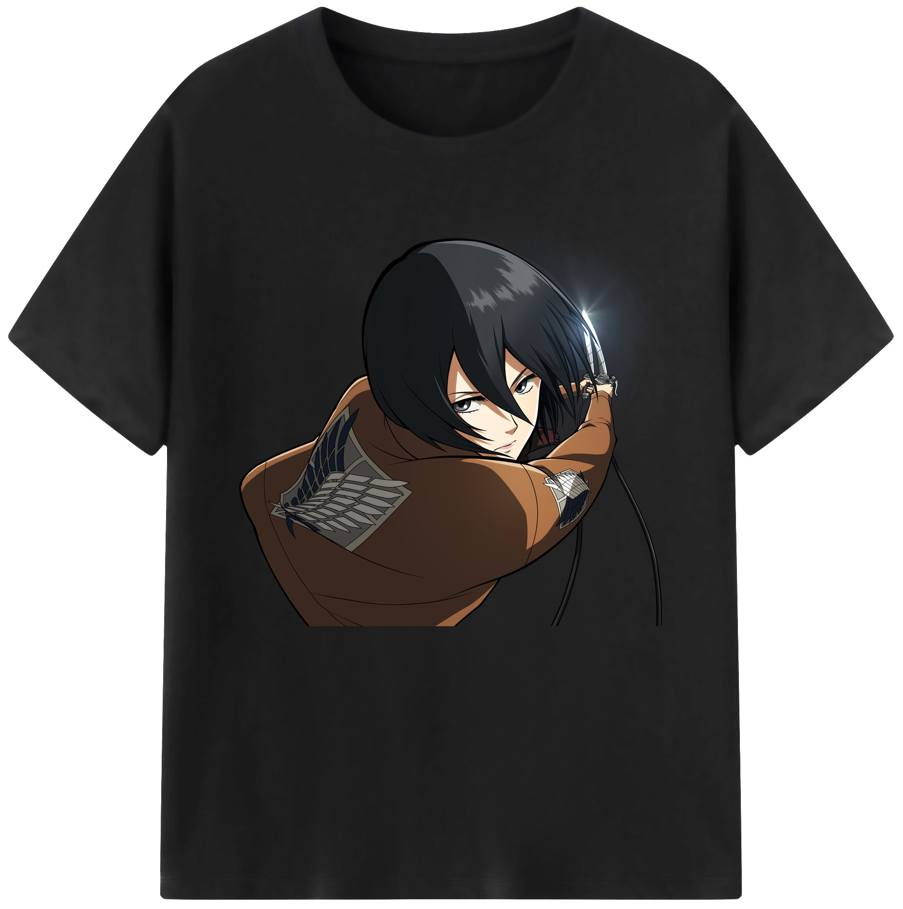 （画像用） 進撃の巨人 ミカサ·アッカーマン Attack on Titan Mikasa Ackerman 綿100％ メンズ半袖Tシャツ｜肌触りやわらか＆通気性
