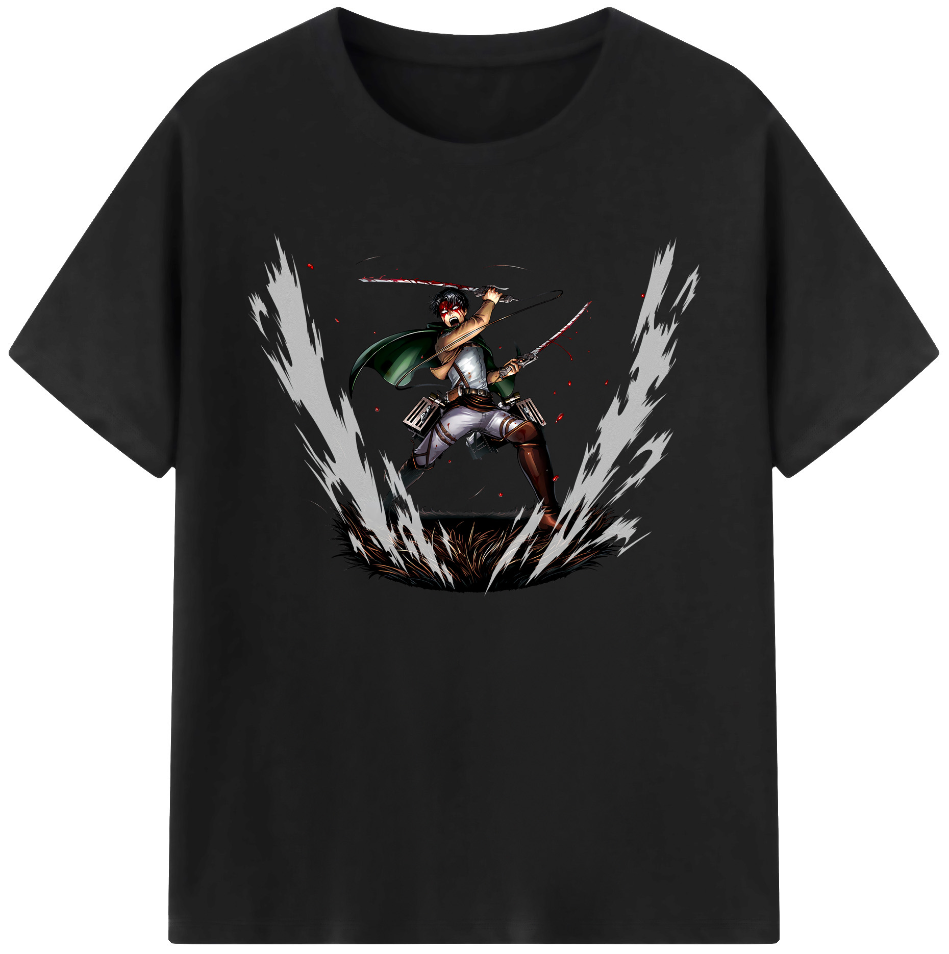 （画像用） 進撃の巨人 リヴァイ·アッカーマン Attack on Titan Levi Ackerman 綿100％ メンズ半袖Tシャツ｜肌触りやわらか＆通気性