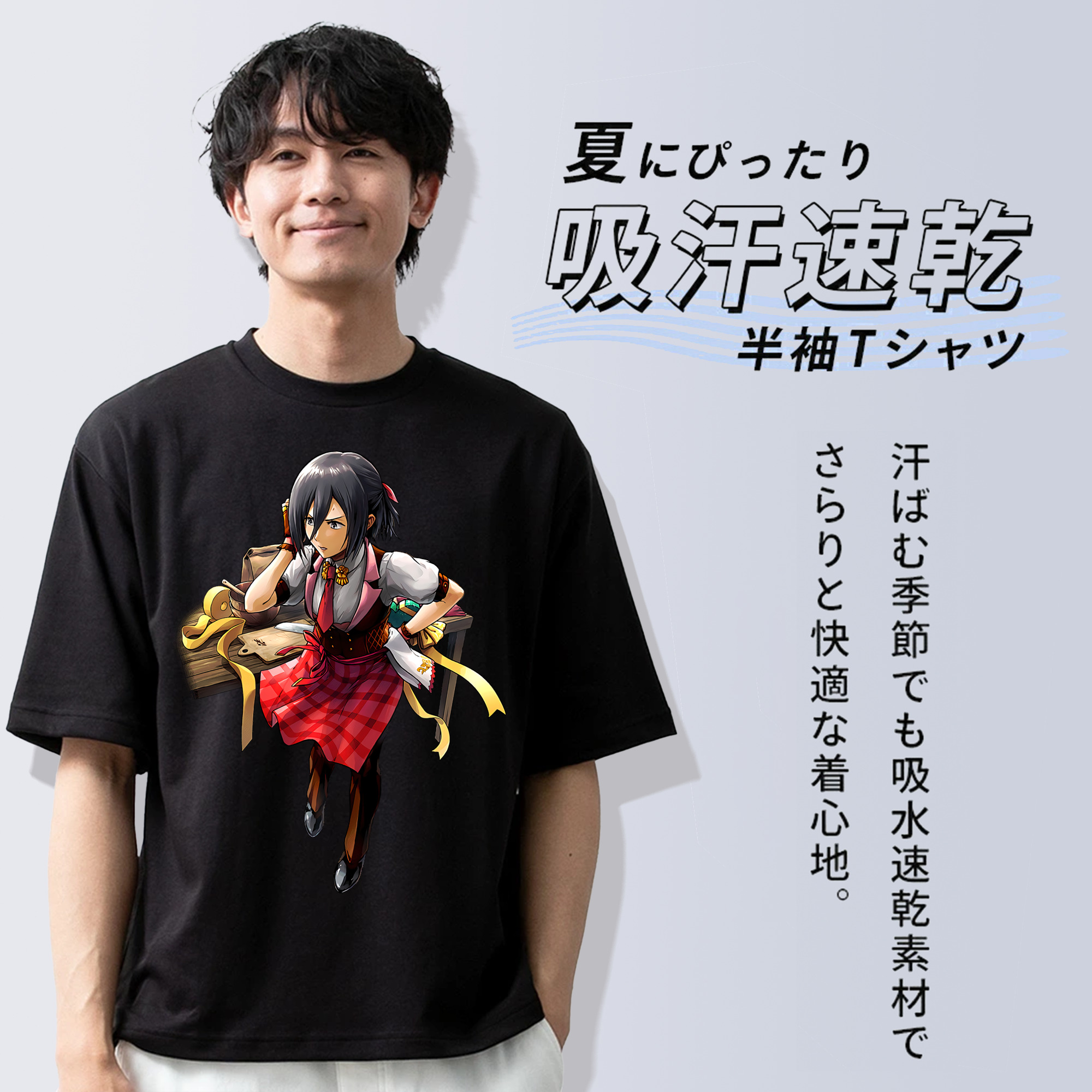 進撃の巨人 ミカサ·アッカーマン Attack on Titan Mikasa Ackerman 綿100％ メンズ半袖Tシャツ｜肌触りやわらか＆通気性